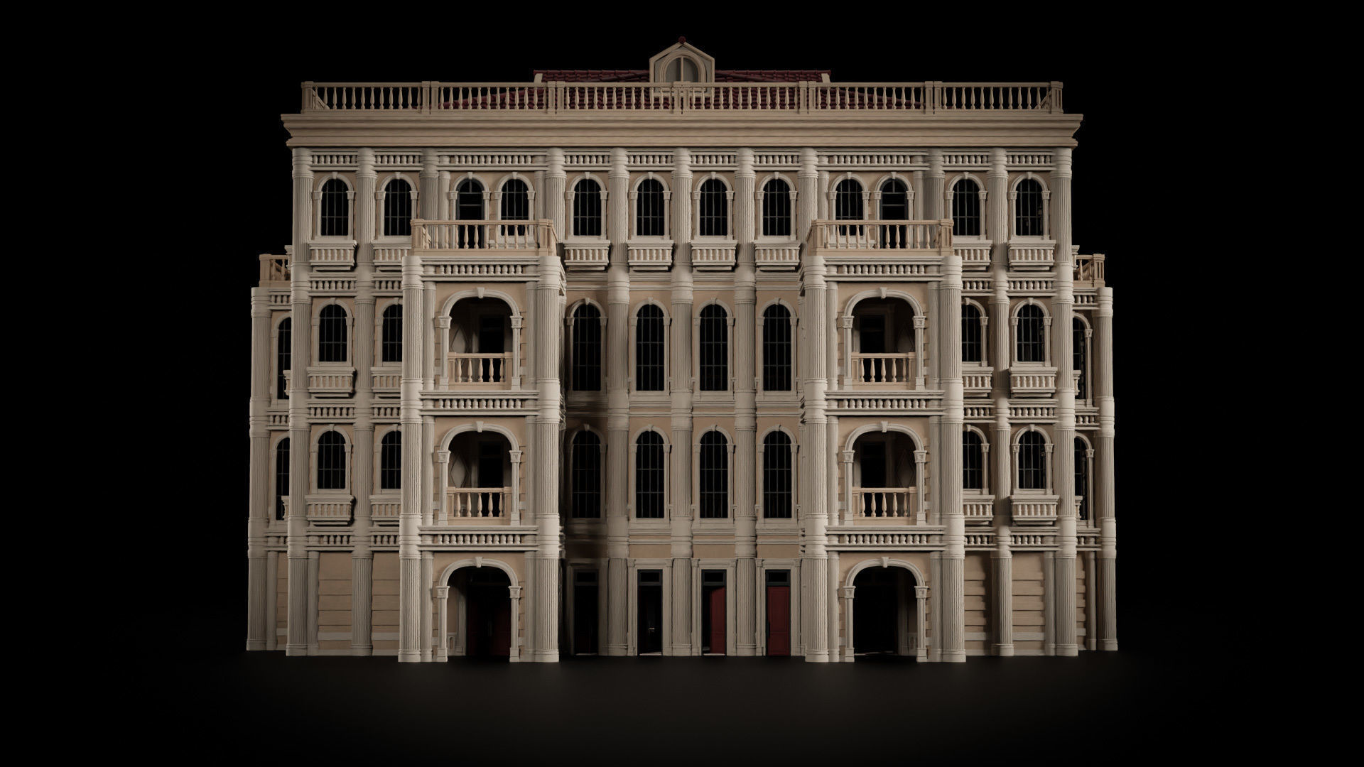 CLASSIC EUROPEAN KITBASH 06 MODULAR BUILDING WITH INTERIOR Low-poly 3D model_19