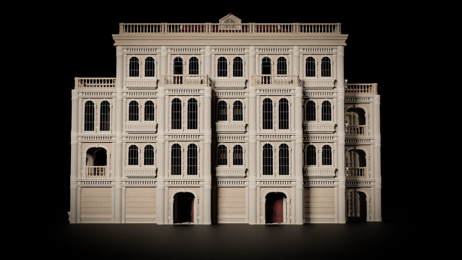 CLASSIC EUROPEAN KITBASH 06 MODULAR BUILDING WITH INTERIOR Low-poly 3D model_17