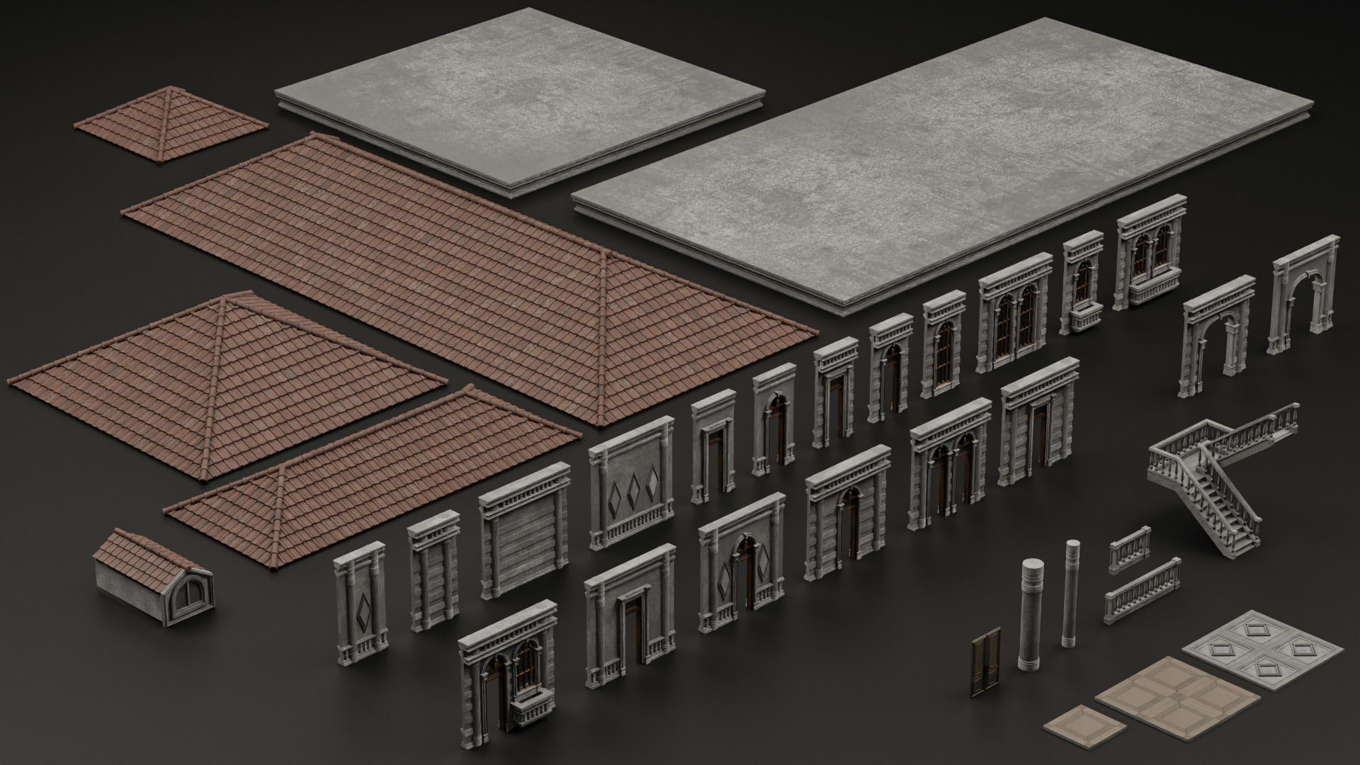 CLASSIC EUROPEAN KITBASH 06 MODULAR BUILDING WITH INTERIOR Low-poly 3D model_10