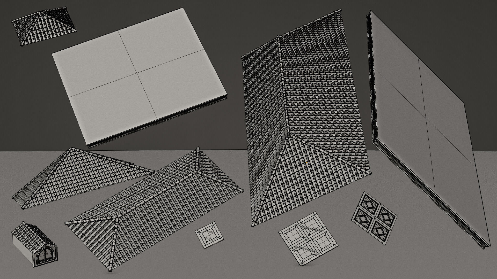 CLASSIC EUROPEAN KITBASH 06 MODULAR BUILDING WITH INTERIOR Low-poly 3D model_30