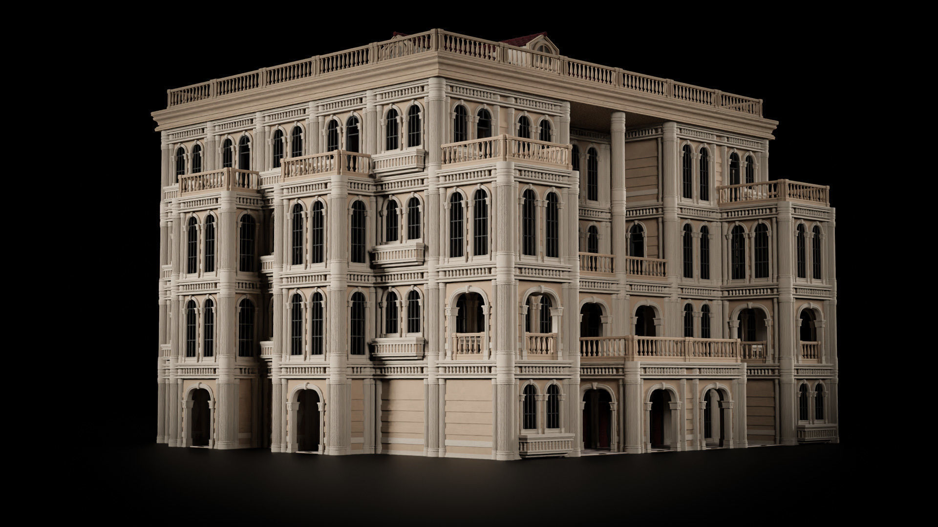 CLASSIC EUROPEAN KITBASH 06 MODULAR BUILDING WITH INTERIOR Low-poly 3D model_22