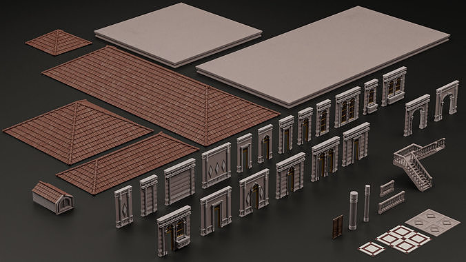 CLASSIC EUROPEAN KITBASH 06 MODULAR BUILDING WITH INTERIOR