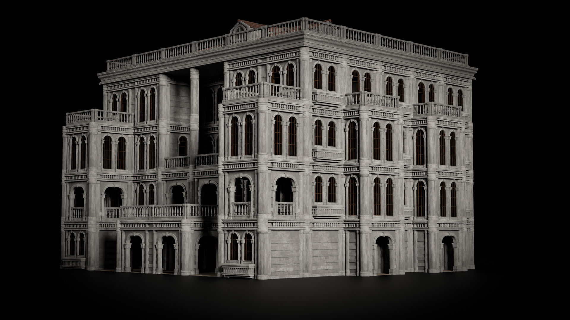 CLASSIC EUROPEAN KITBASH 06 MODULAR BUILDING WITH INTERIOR Low-poly 3D model_15
