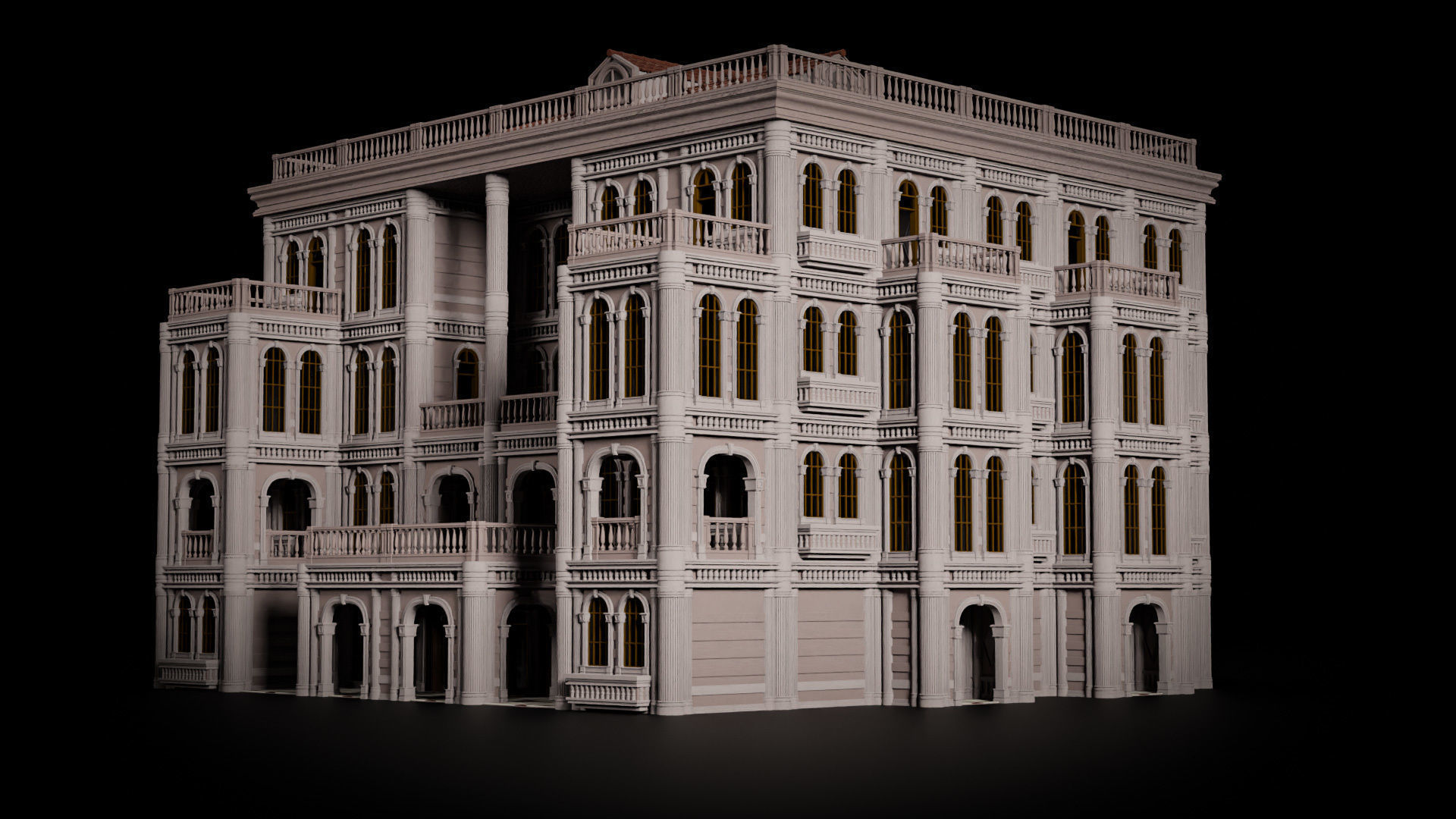CLASSIC EUROPEAN KITBASH 06 MODULAR BUILDING WITH INTERIOR Low-poly 3D model_14