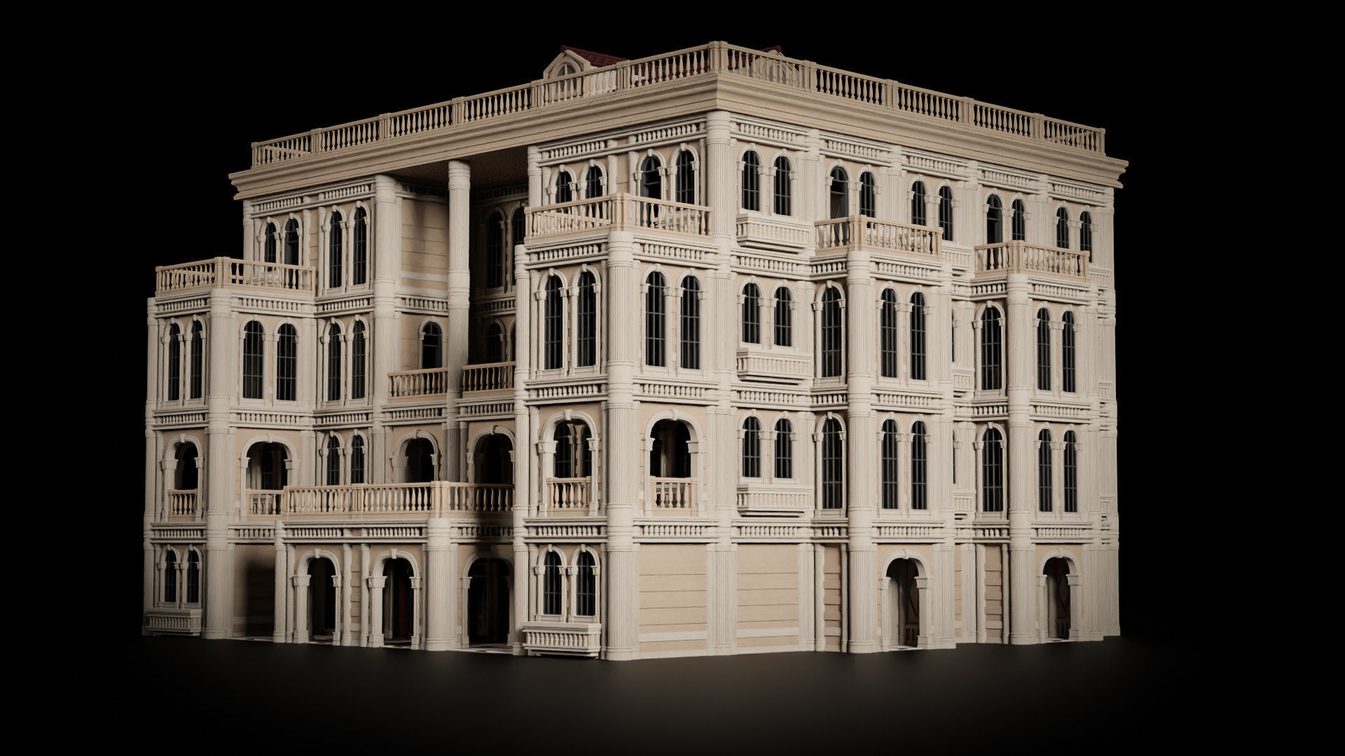 CLASSIC EUROPEAN KITBASH 06 MODULAR BUILDING WITH INTERIOR Low-poly 3D model_16