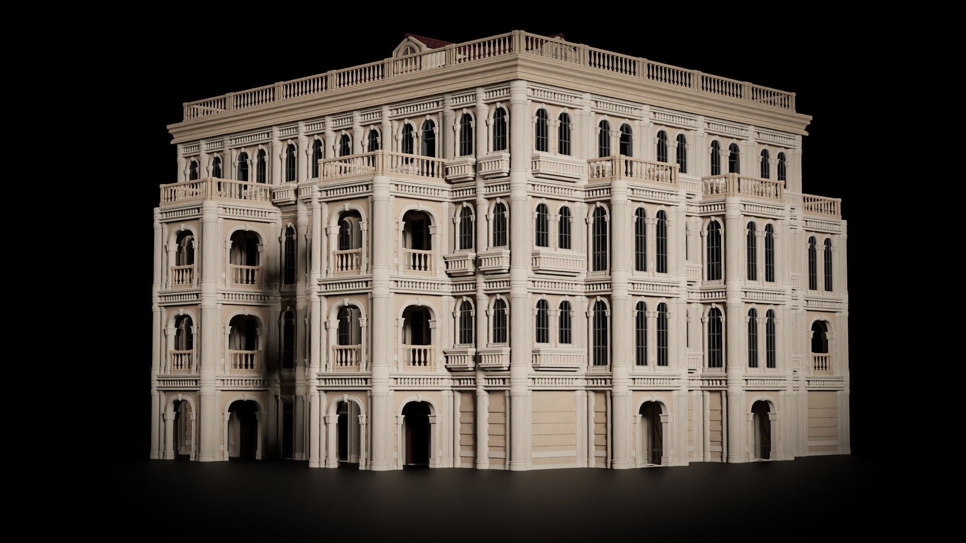 CLASSIC EUROPEAN KITBASH 06 MODULAR BUILDING WITH INTERIOR Low-poly 3D model_20