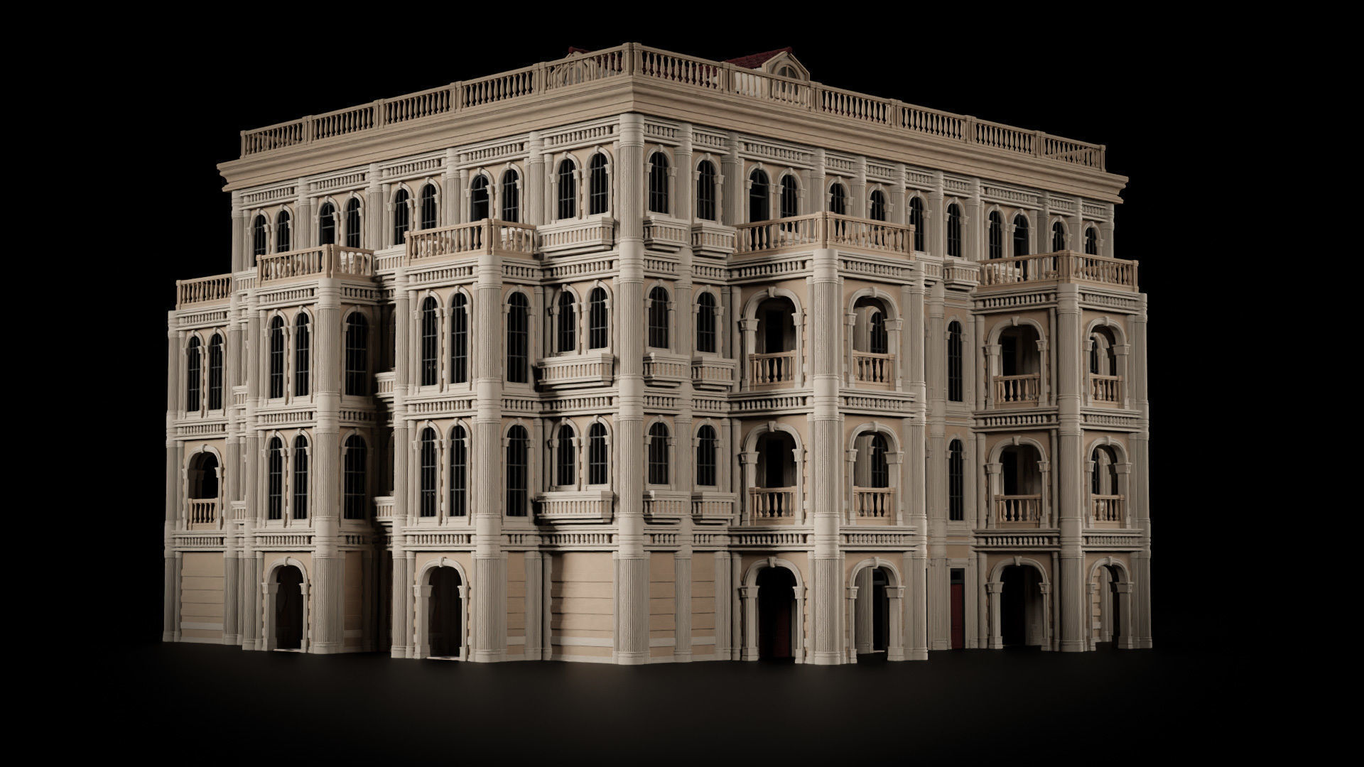 CLASSIC EUROPEAN KITBASH 06 MODULAR BUILDING WITH INTERIOR Low-poly 3D model_18