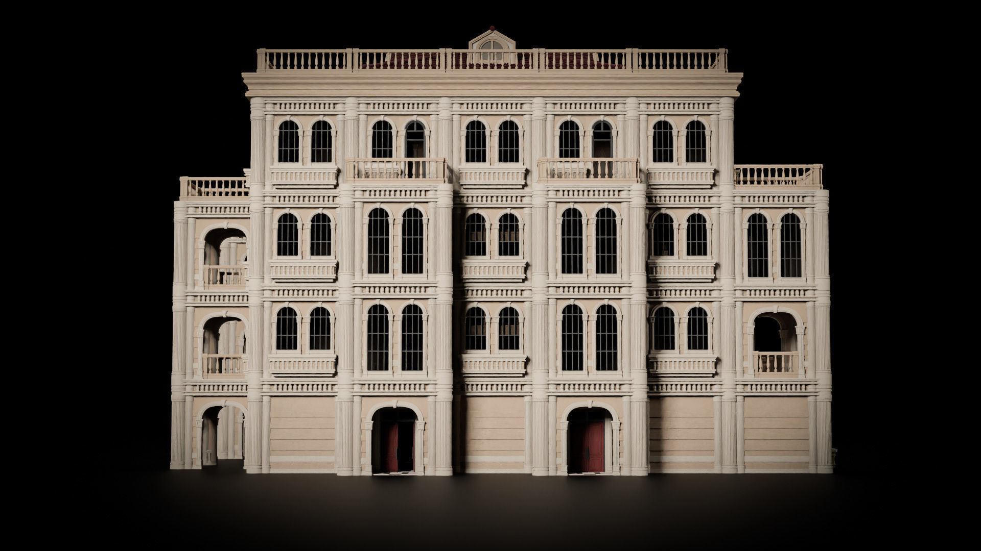 CLASSIC EUROPEAN KITBASH 06 MODULAR BUILDING WITH INTERIOR Low-poly 3D model_21
