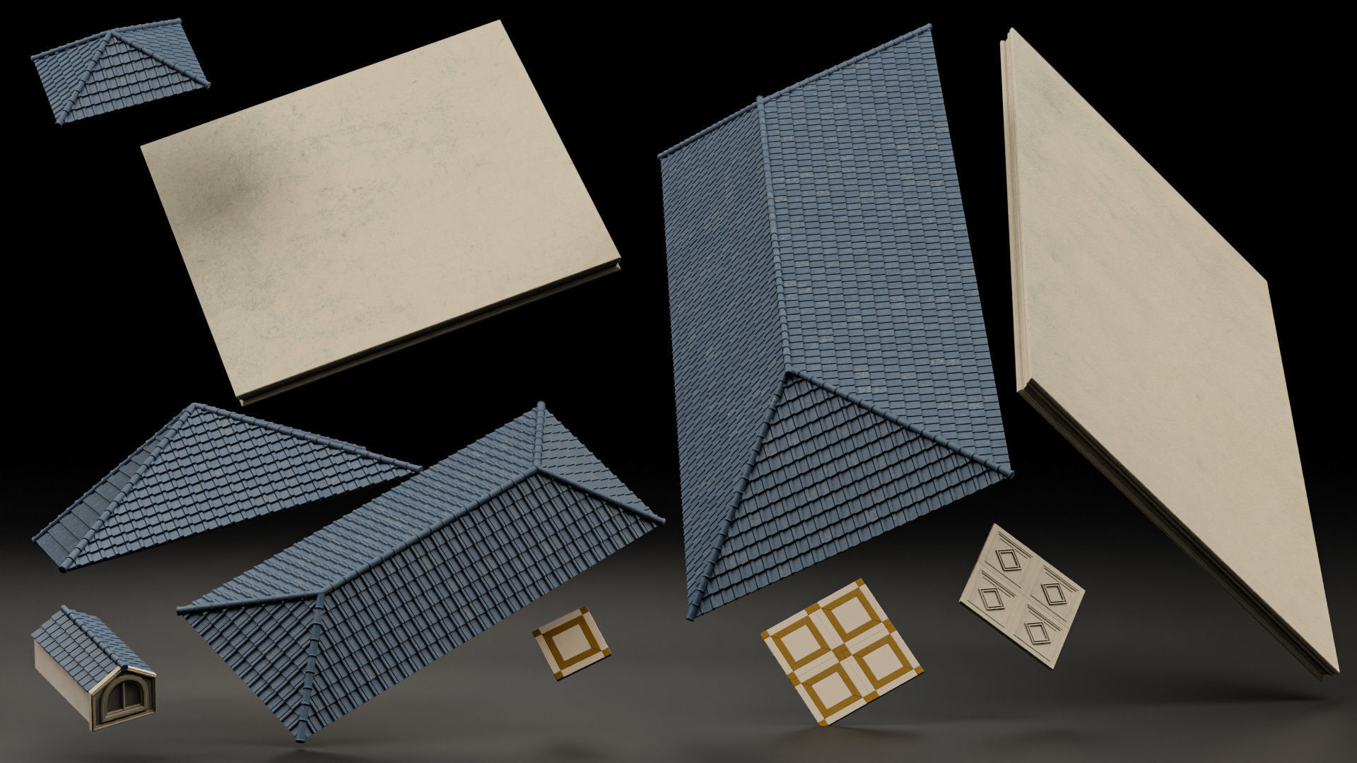 CLASSIC EUROPEAN KITBASH 06 MODULAR BUILDING WITH INTERIOR Low-poly 3D model_12