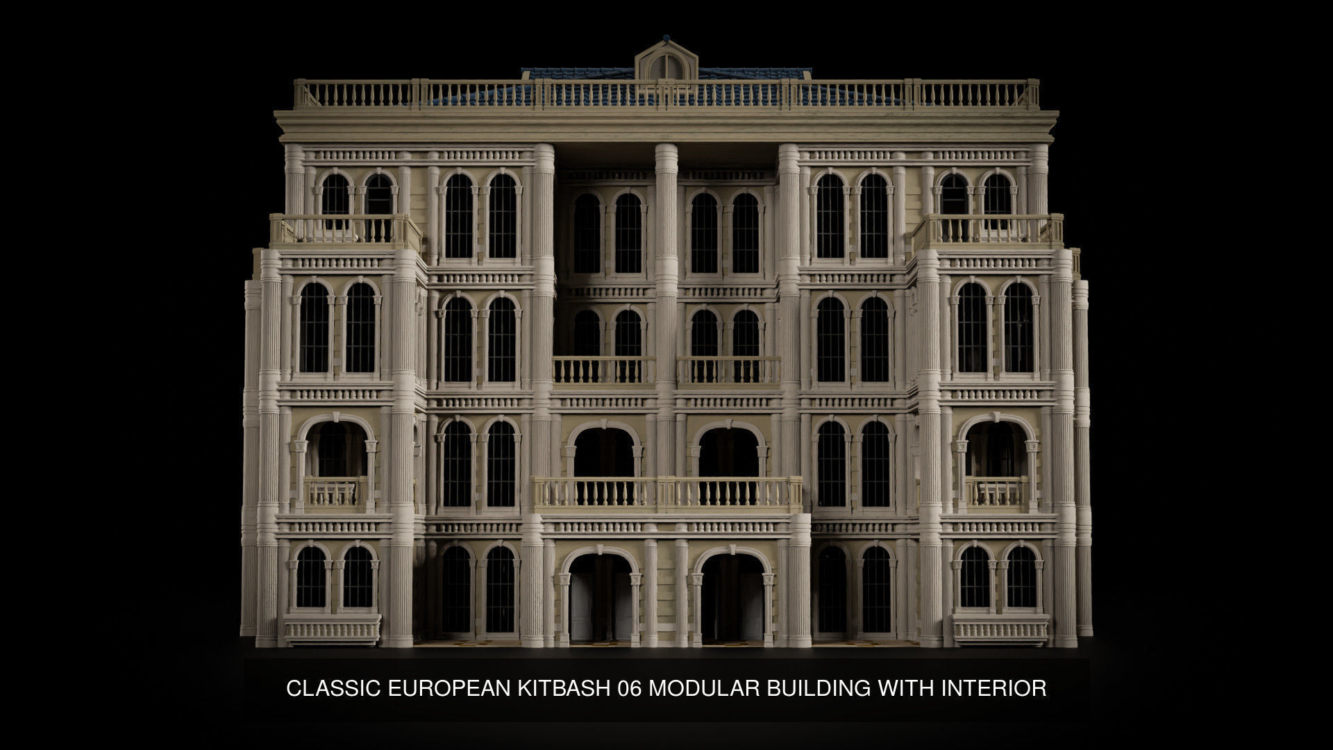 CLASSIC EUROPEAN KITBASH MODULAR BUILDING WITH INTERIOR PACK 3D Model Collection_7