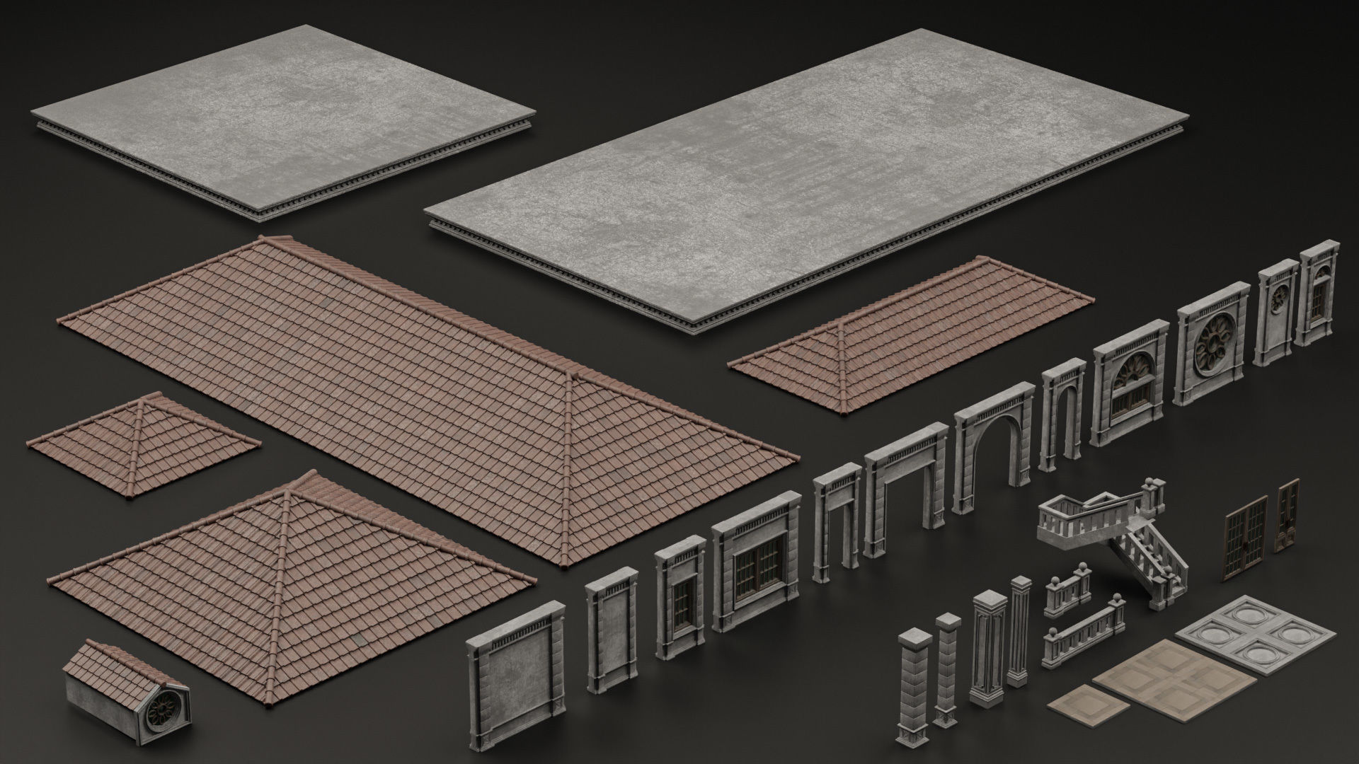 CLASSIC EUROPEAN KITBASH MODULAR BUILDING WITH INTERIOR PACK 3D Model Collection_16