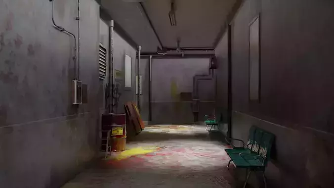 Old Corridor Level 0  Low-poly 3D model