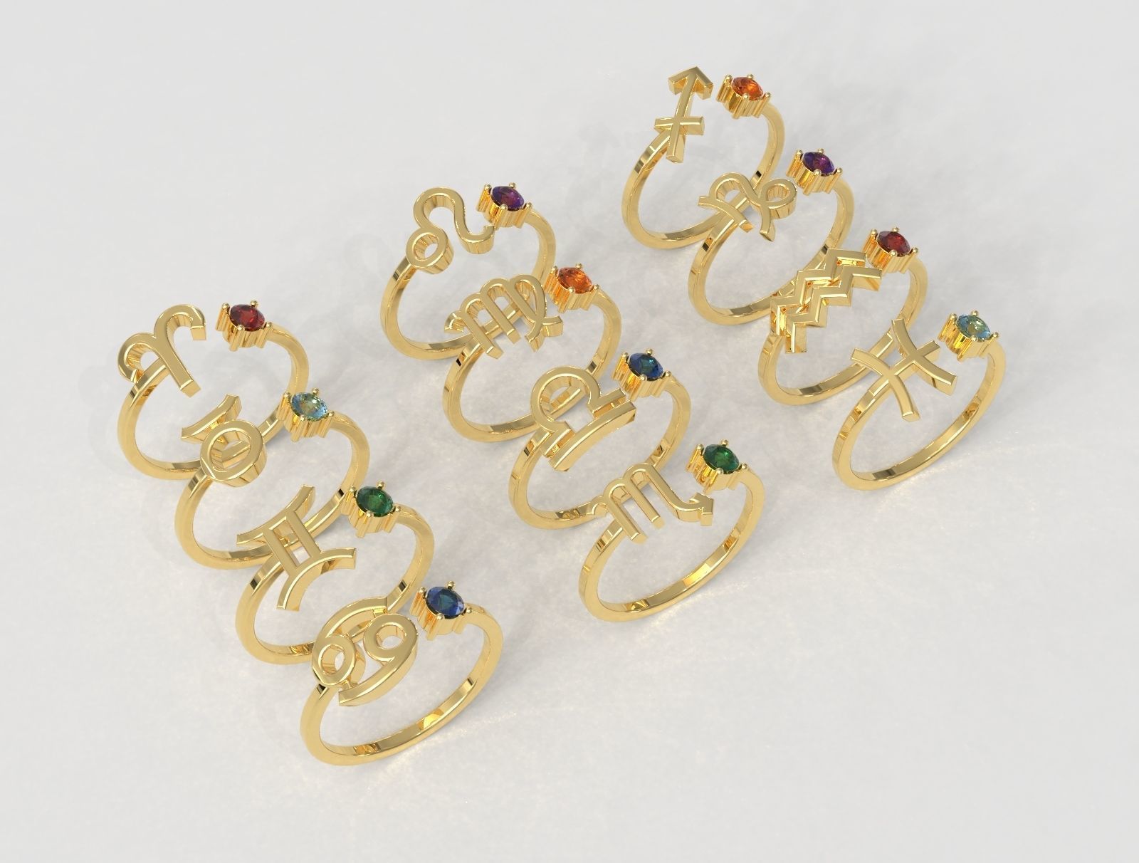 12 Zodiac Rings 3D Model Collection_1