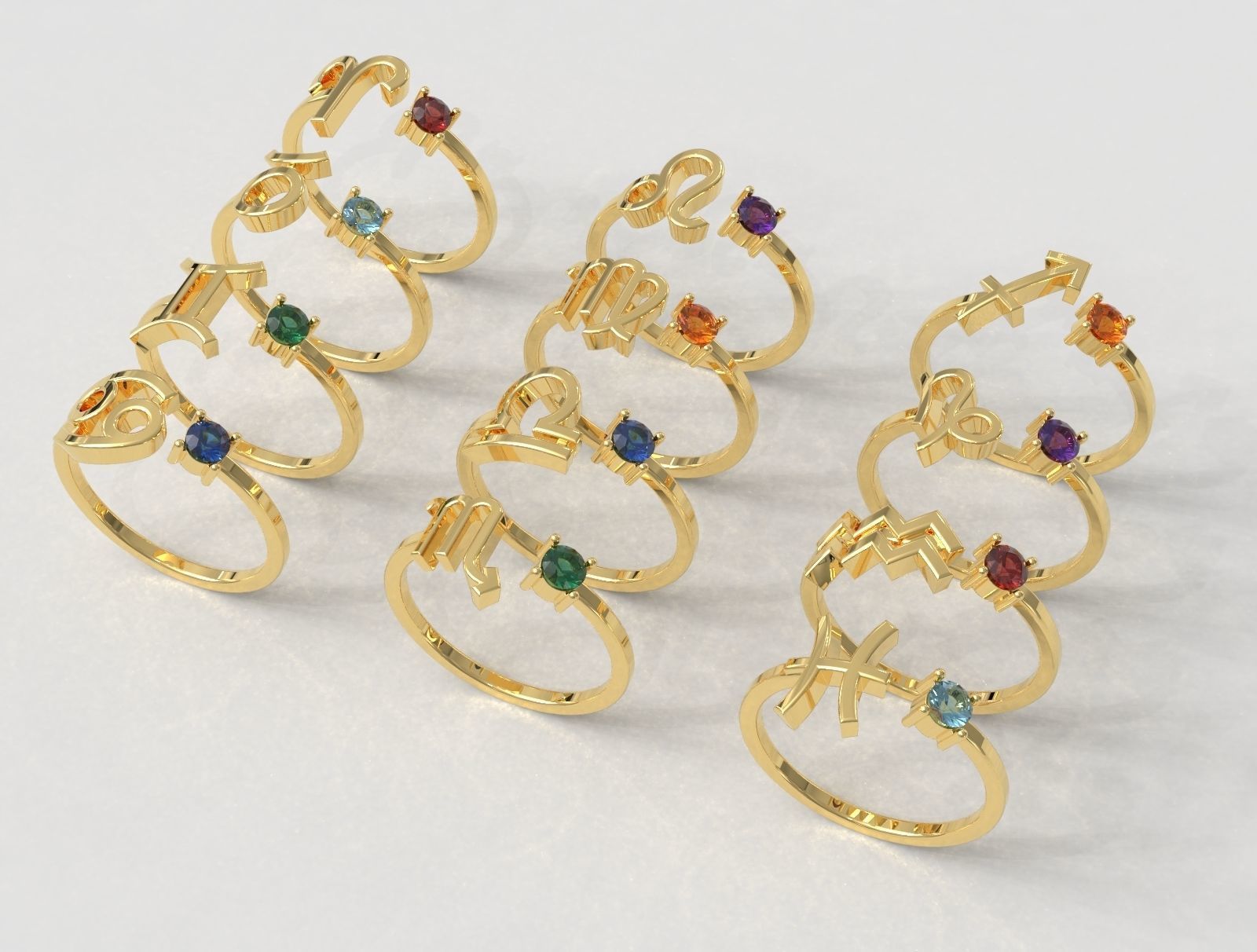 12 Zodiac Rings 3D Model Collection_2