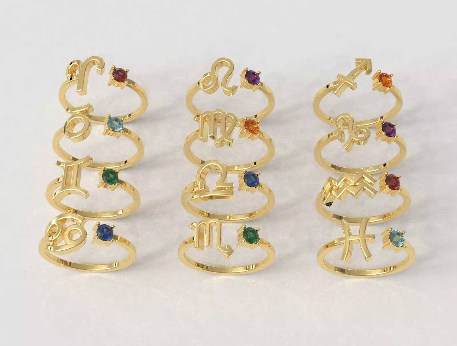 12 Zodiac Rings 3D Model Collection_0