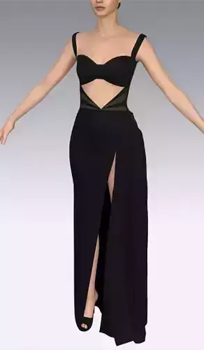 Corset dress black color vual fabric Low-poly 3D model