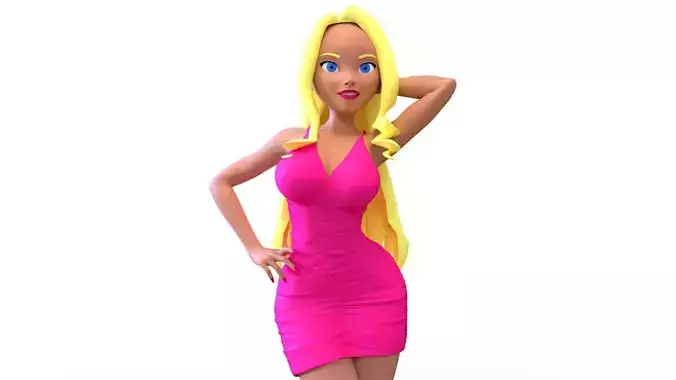 Cartoon BarbieCore Girl  Low-poly 3D model