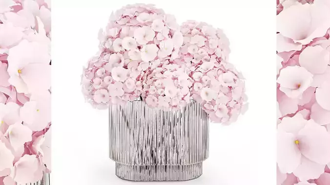 Small bouquet of pink flowers hydrangea modern vase 360