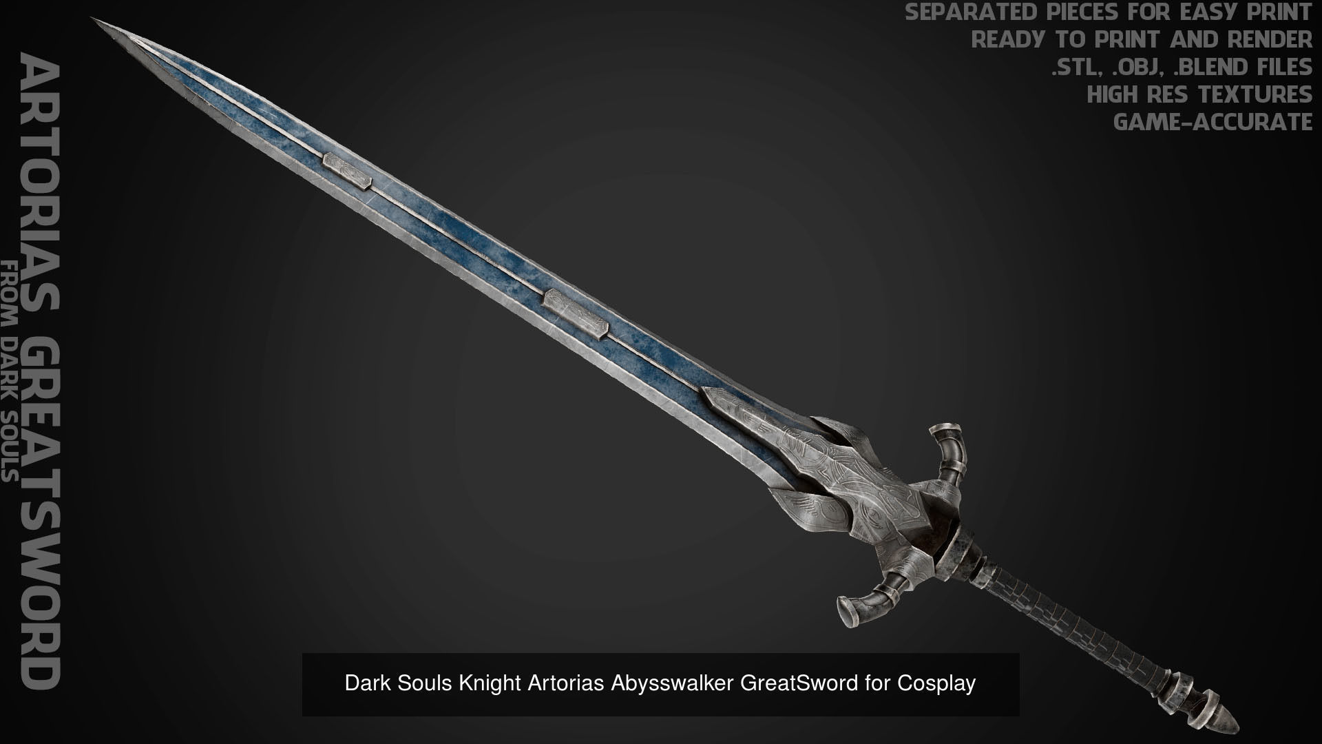 Dark Souls Knight Artorias Armor and Greatsword for Cosplay 3D Model Collection_6
