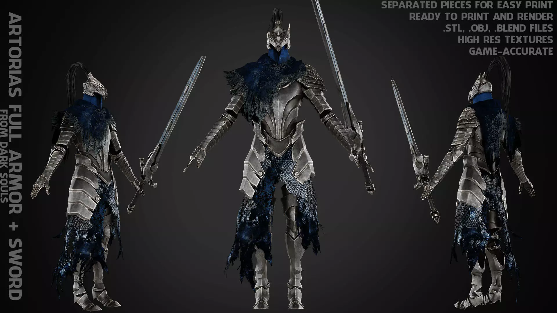 Dark Souls Knight Artorias Armor and Greatsword for Cosplay 3D Model Collection_0