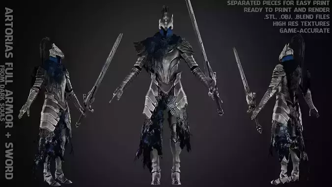 Dark Souls Knight Artorias Armor and Greatsword for Cosplay 3D Model Collection
