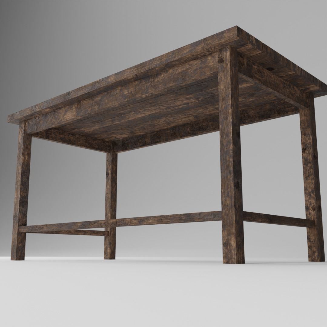 Old Table Low-poly 3D model_7
