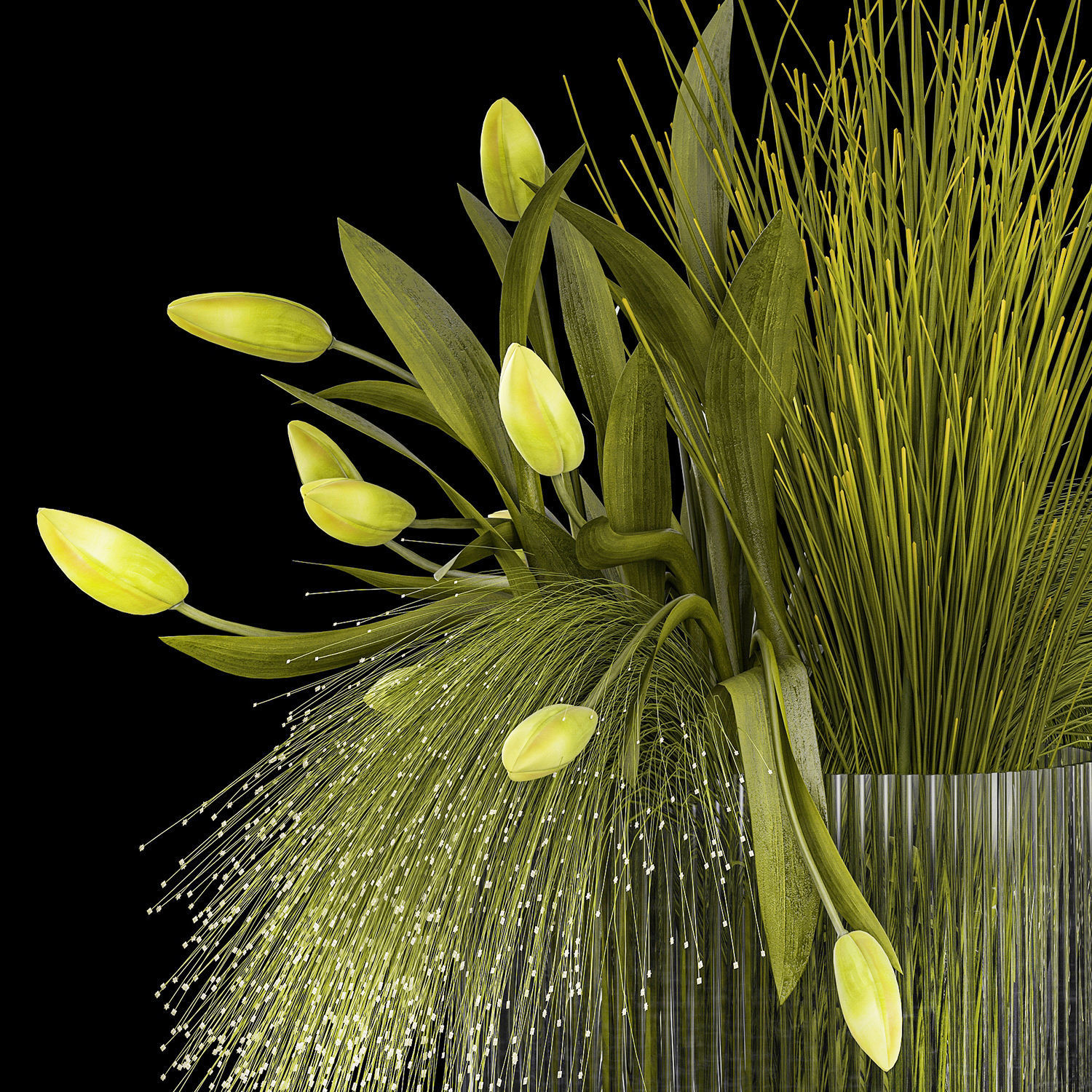 Set of bouquets of green flowers Calla tulip vase 361 3D model_8