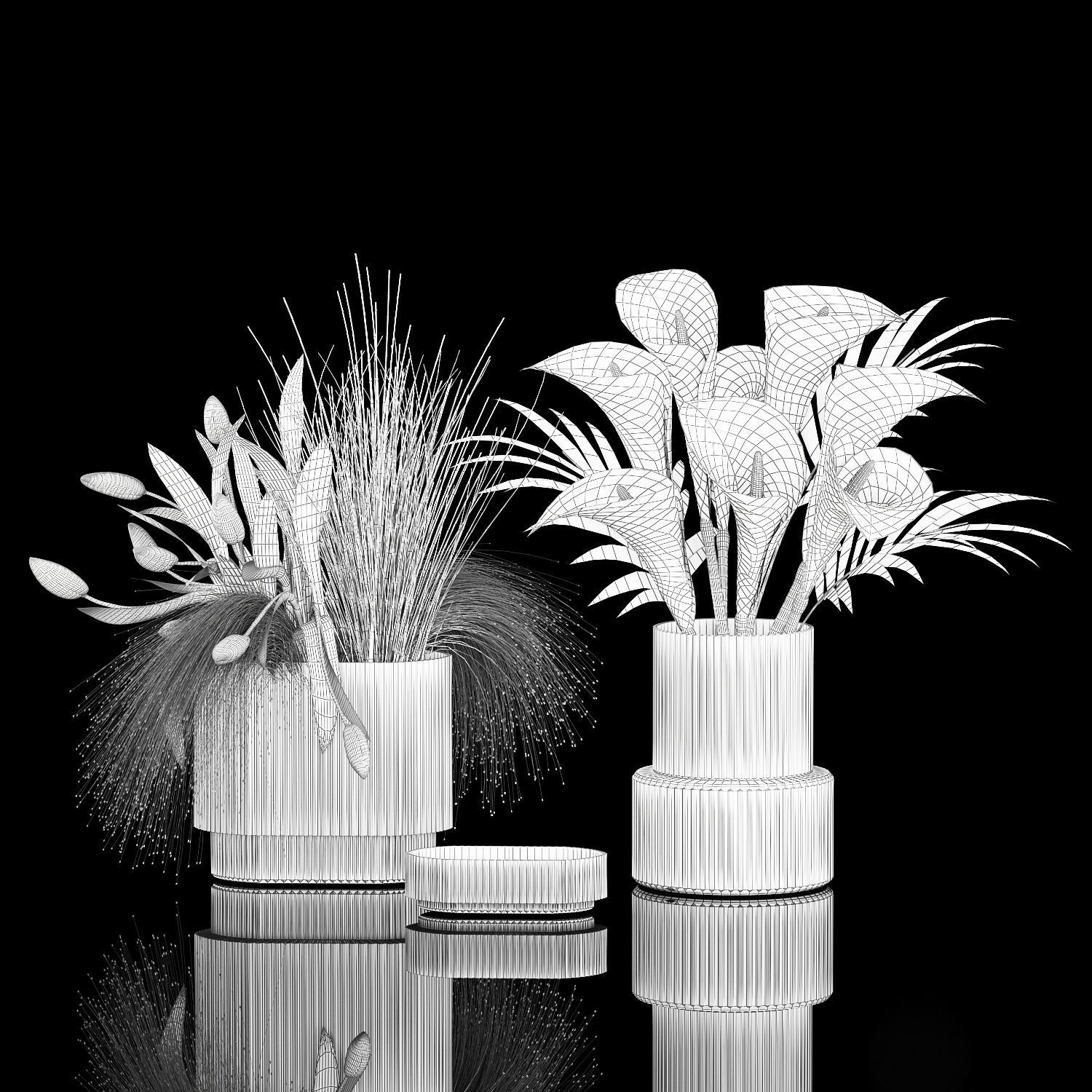 Set of bouquets of green flowers Calla tulip vase 361 3D model_11