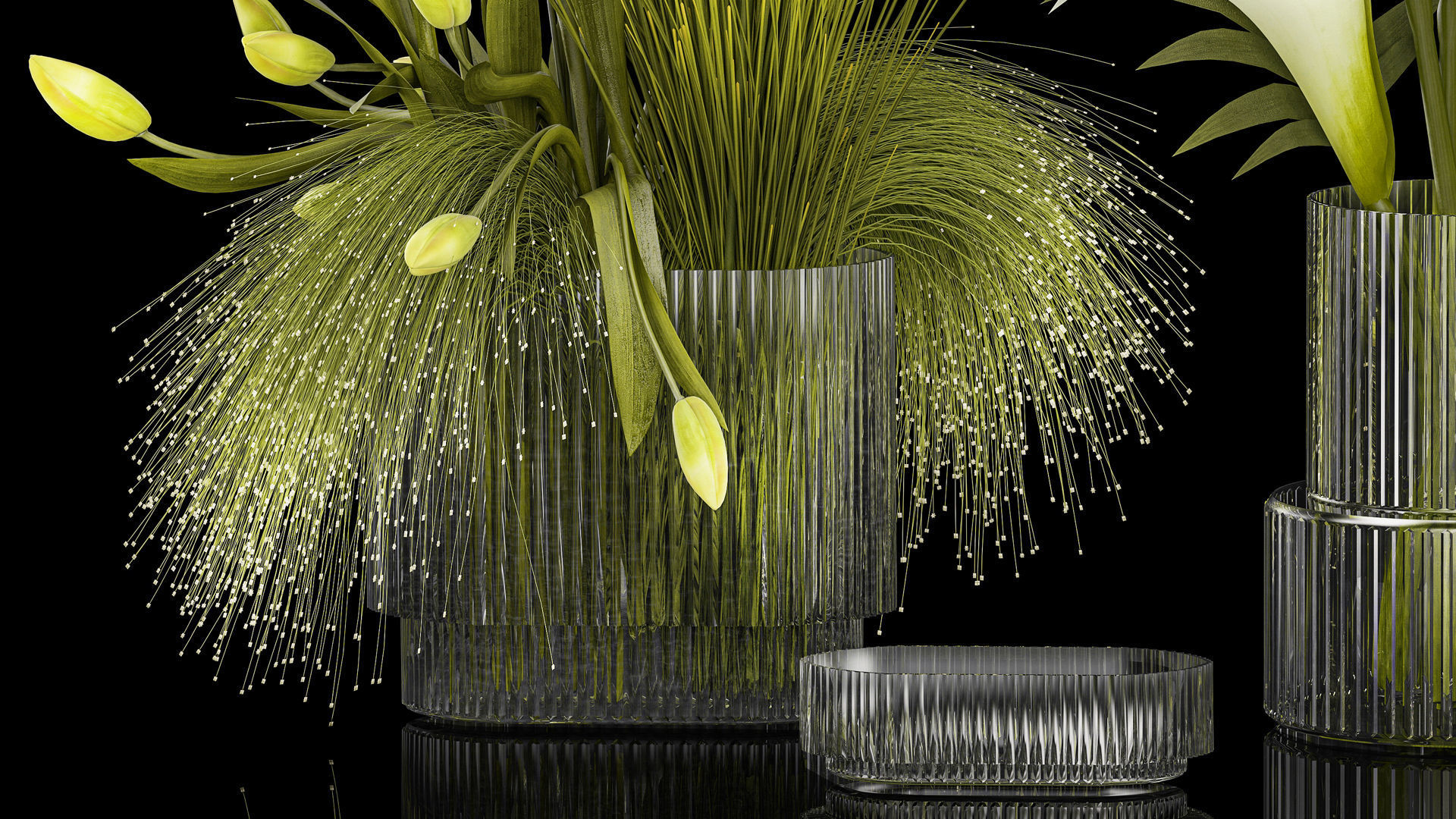 Set of bouquets of green flowers Calla tulip vase 361 3D model_2