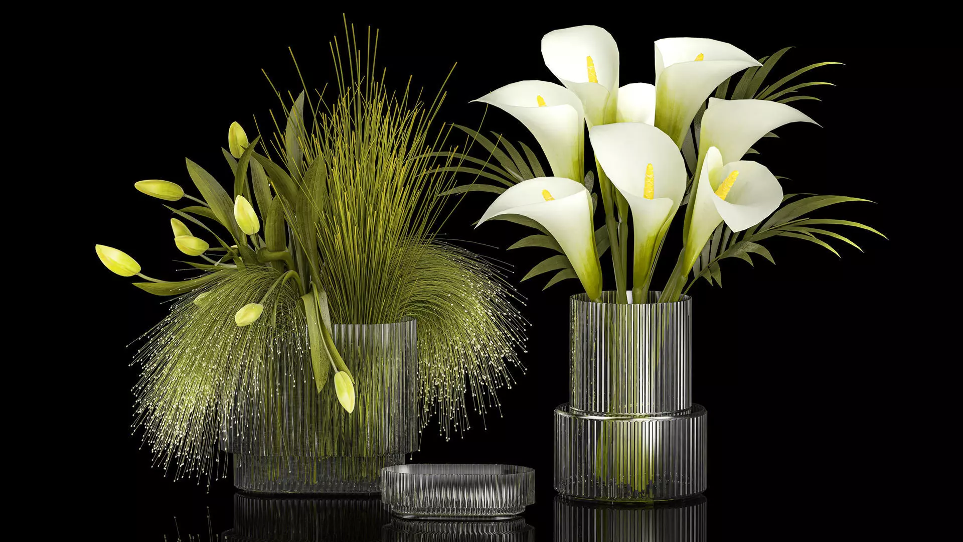 Set of bouquets of green flowers Calla tulip vase 361 3D model_0