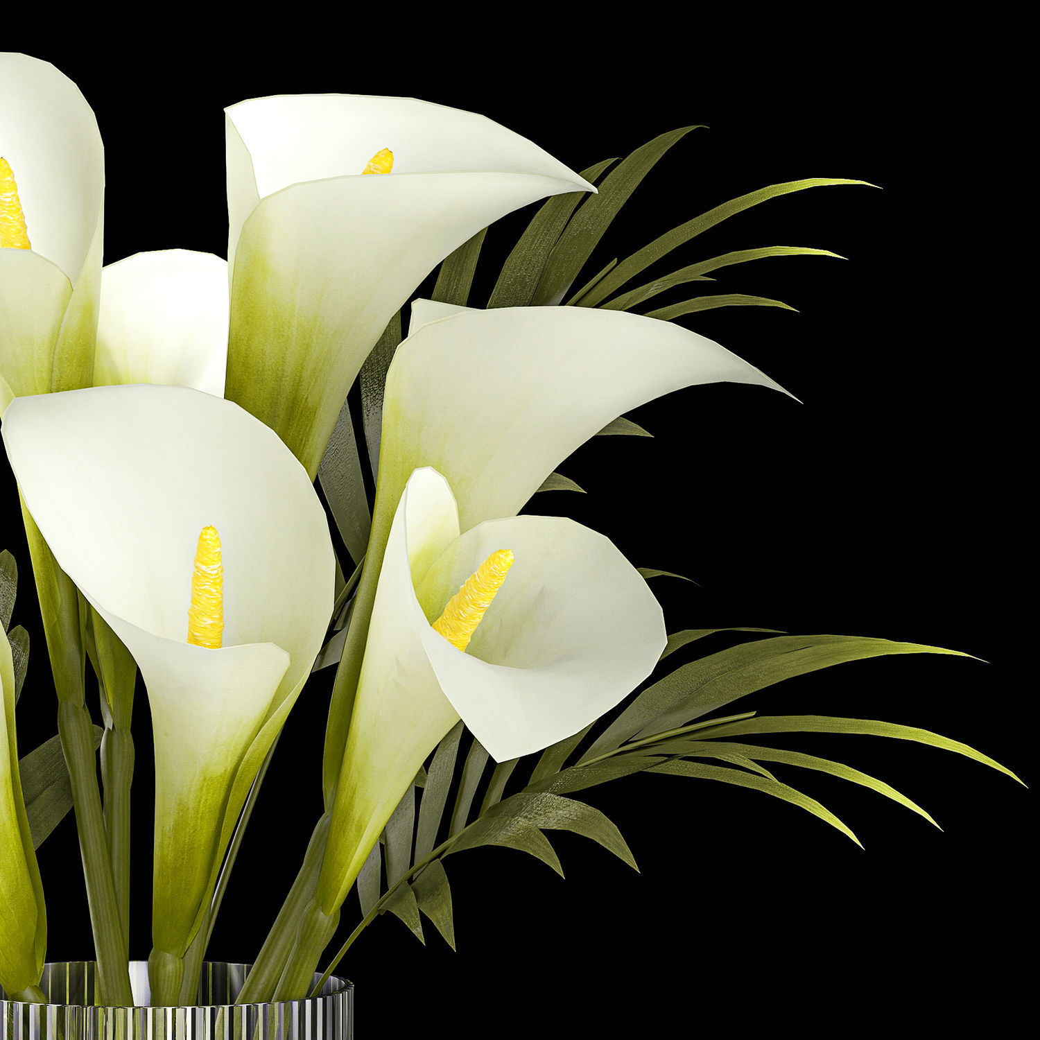Set of bouquets of green flowers Calla tulip vase 361 3D model_7