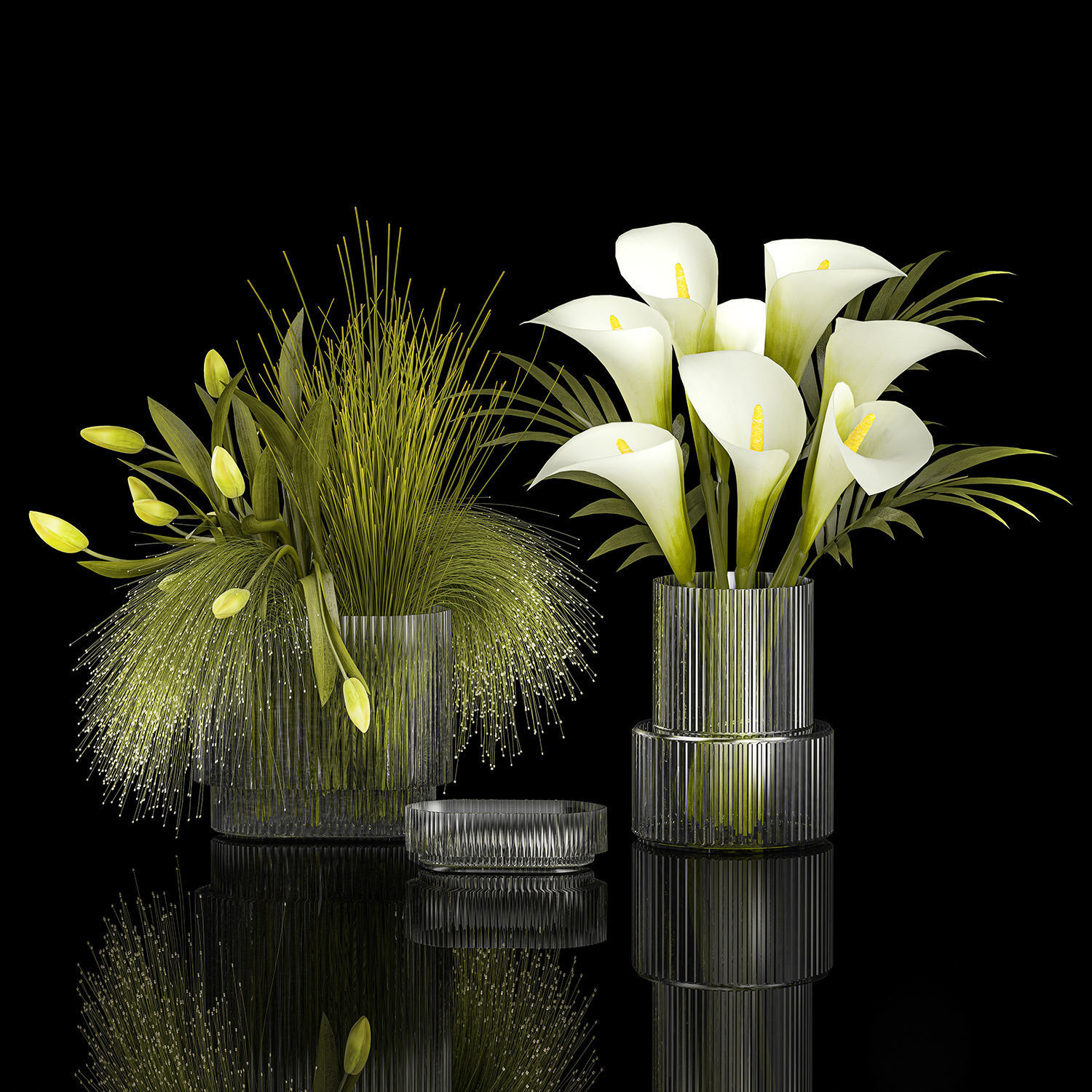 Set of bouquets of green flowers Calla tulip vase 361 3D model_6