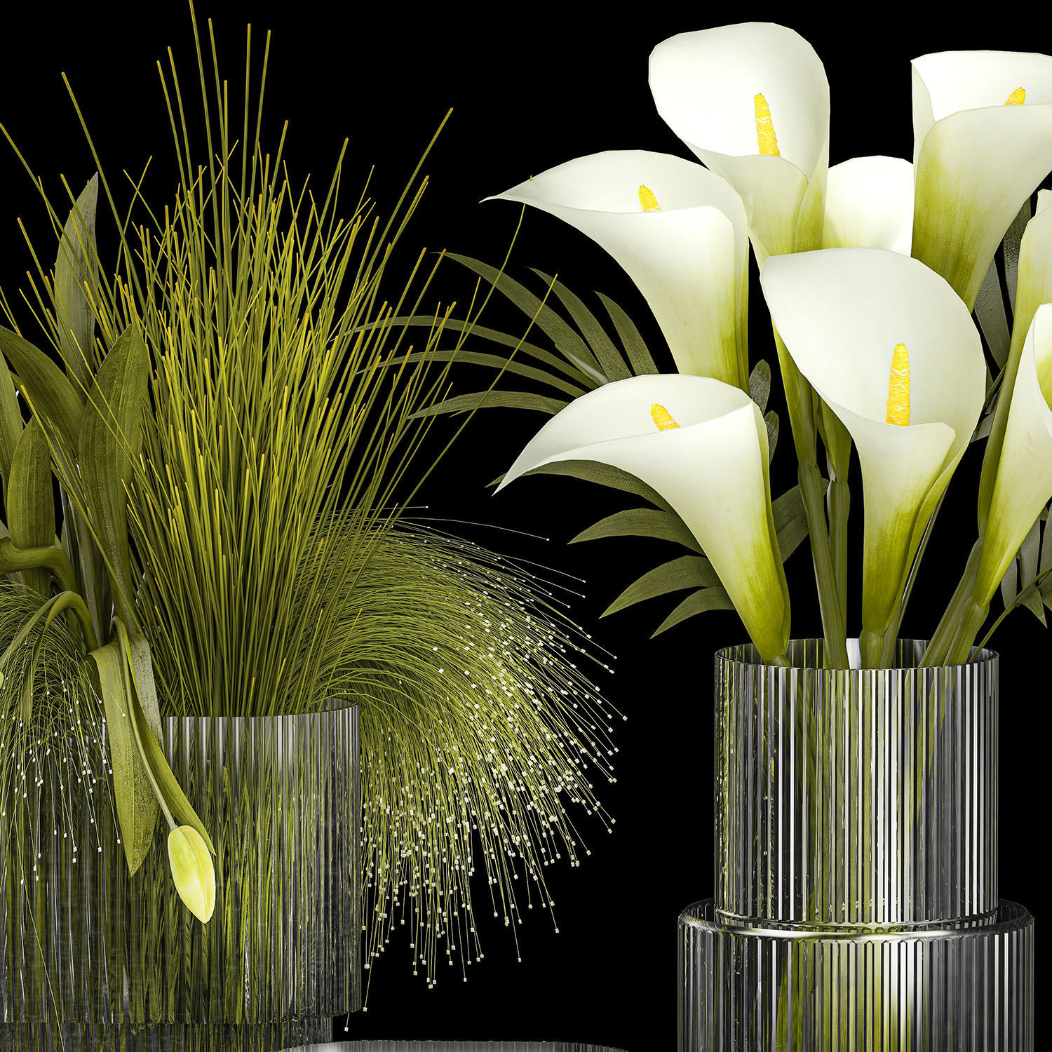 Set of bouquets of green flowers Calla tulip vase 361 3D model_9