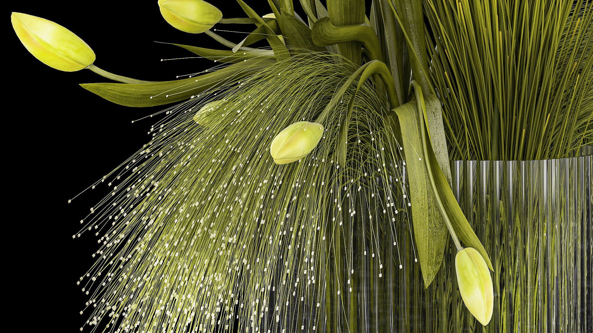 Set of bouquets of green flowers Calla tulip vase 361 3D model_4