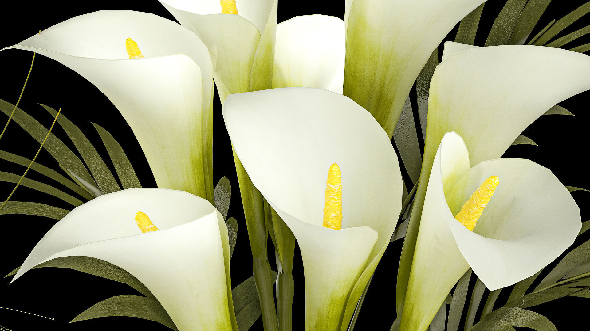 Set of bouquets of green flowers Calla tulip vase 361 3D model_3