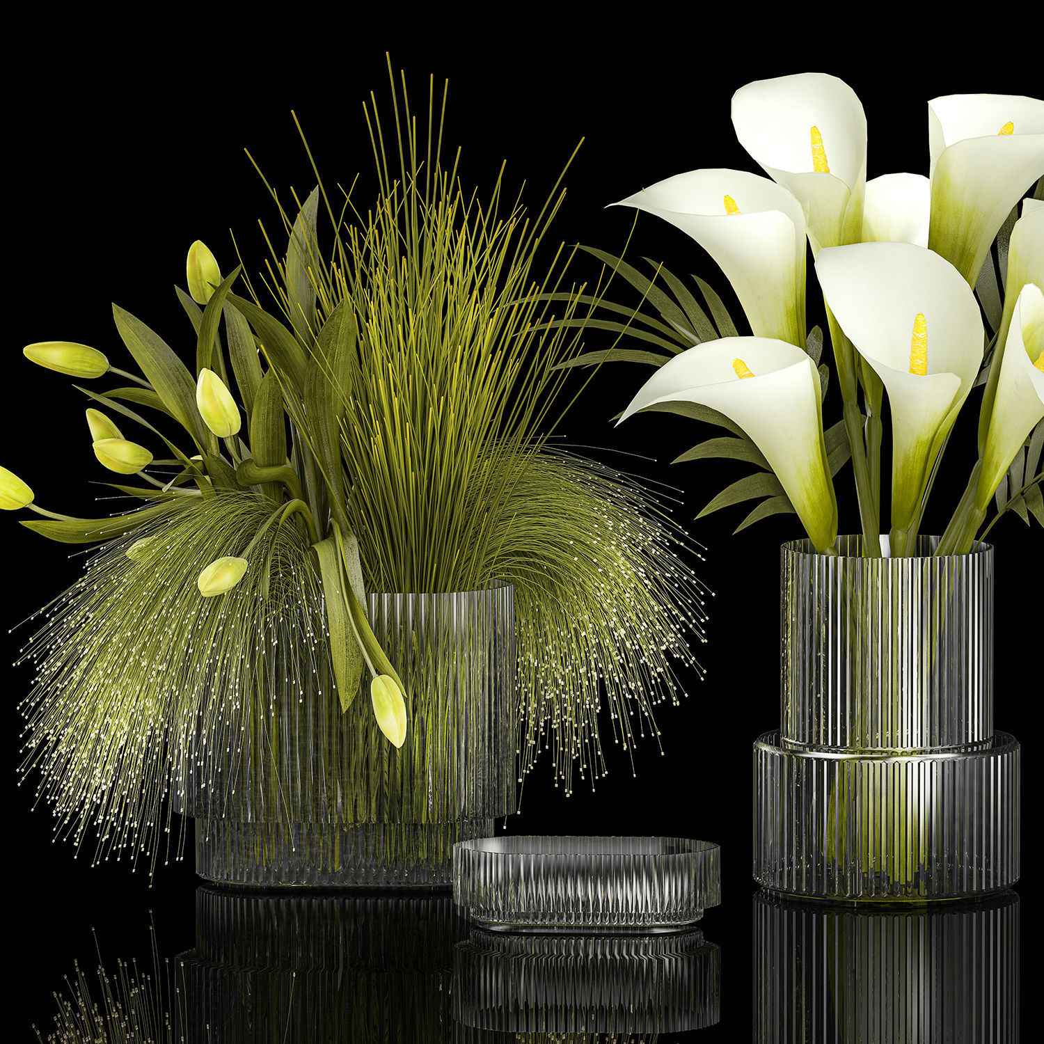 Set of bouquets of green flowers Calla tulip vase 361 3D model_10