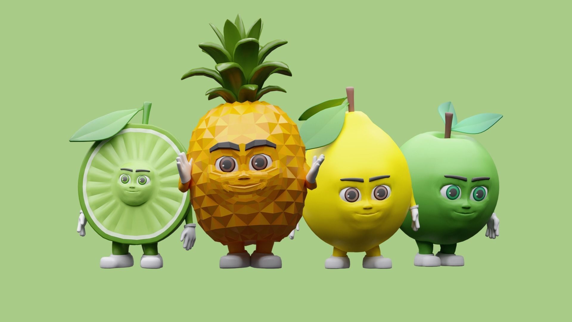 Cartoon character fruit  Low-poly 3D model_4