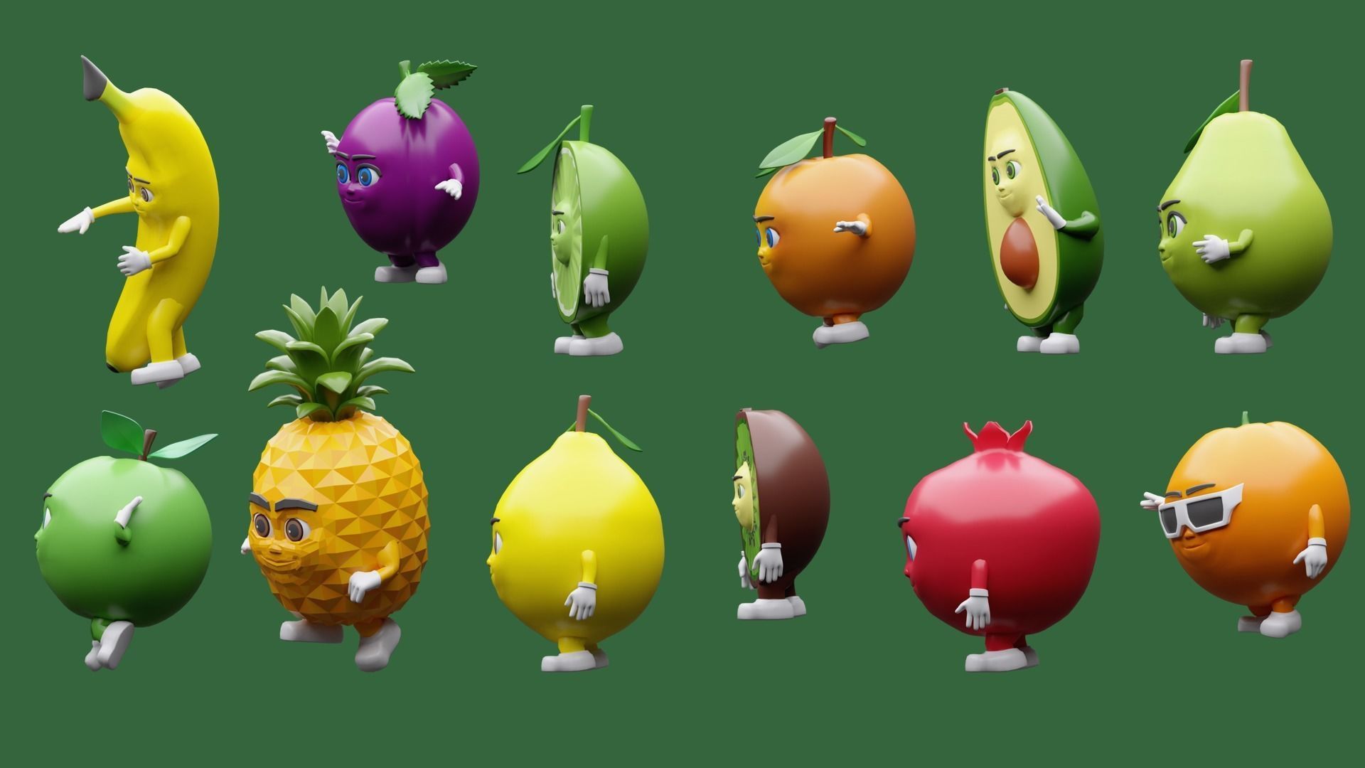 Cartoon character fruit  Low-poly 3D model_2