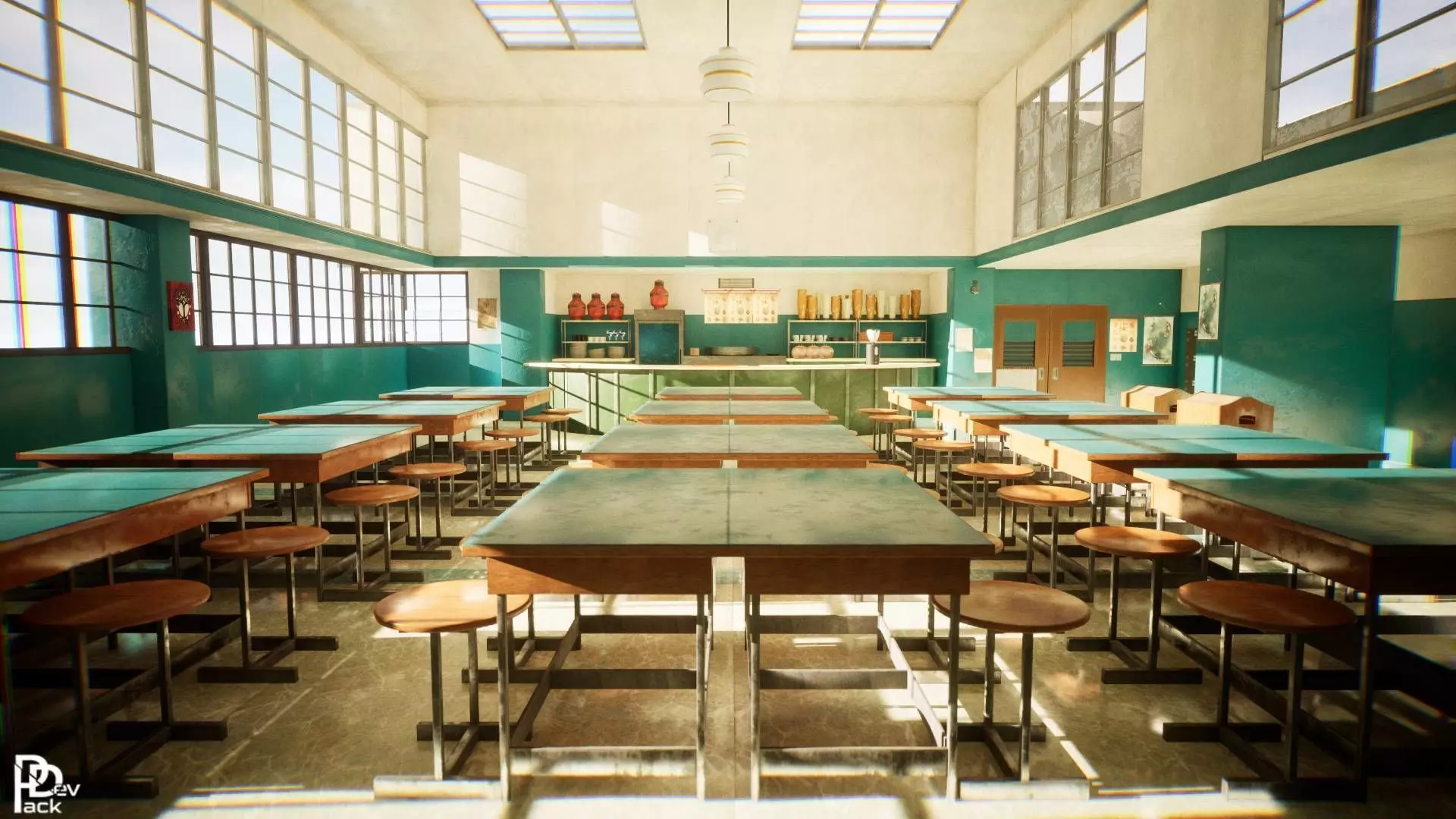 Highschool Dining Hall 50 Assets Low-poly 3D model