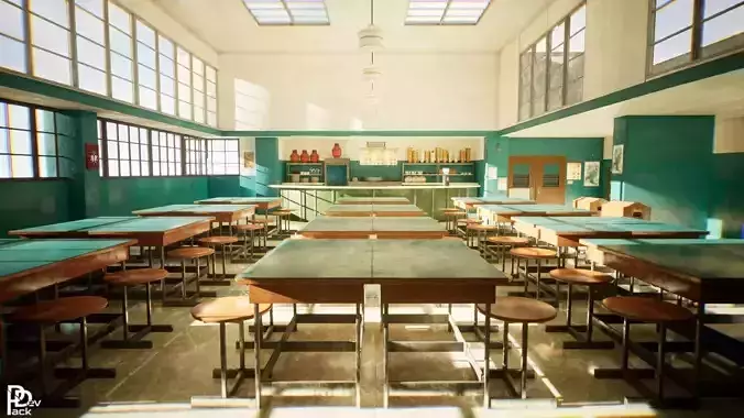 Highschool Dining Hall 50 Assets Low-poly 3D model
