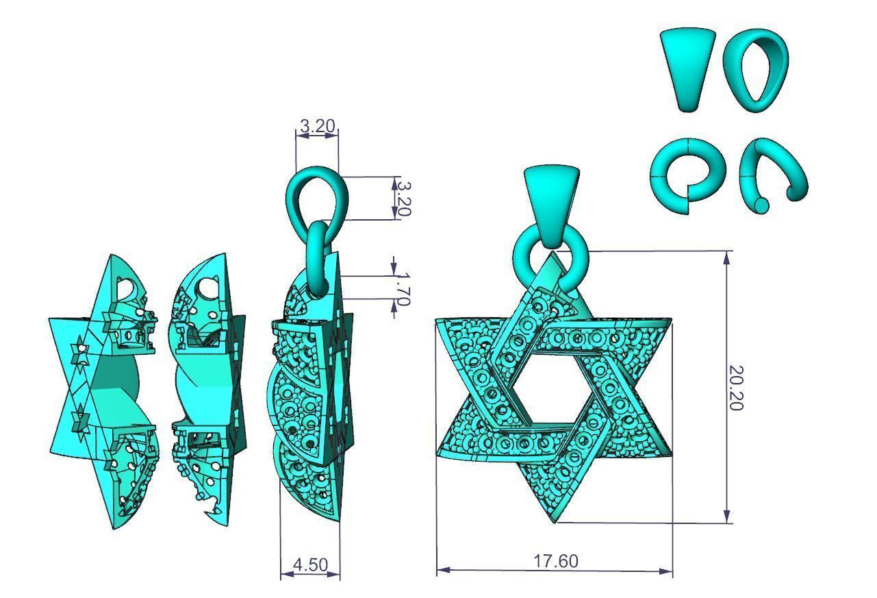 Star of David Pendant P 0005A 3D print model_13