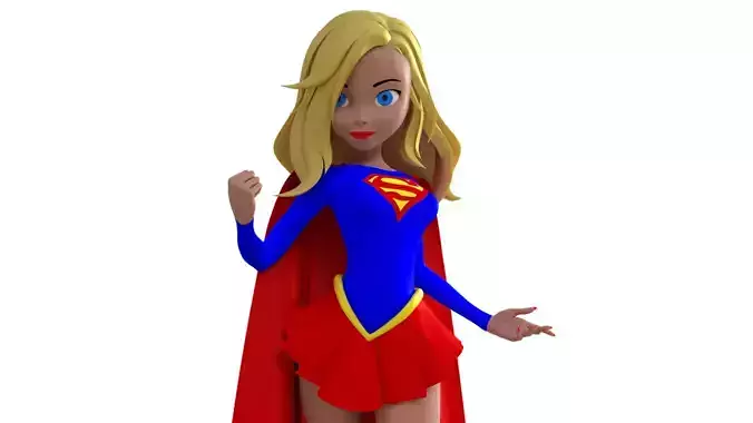 Supergirl Cartoon Style Low-poly 3D model