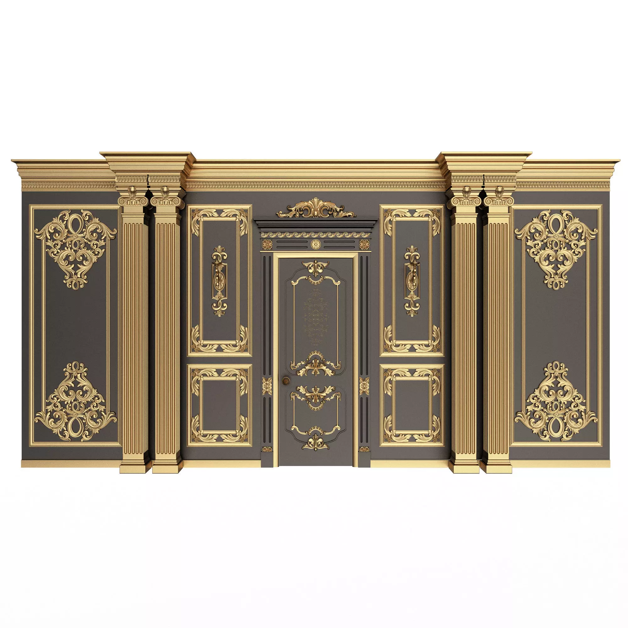 Boiserie Classic Wall with Mouldings 08 Black Low-poly 3D model