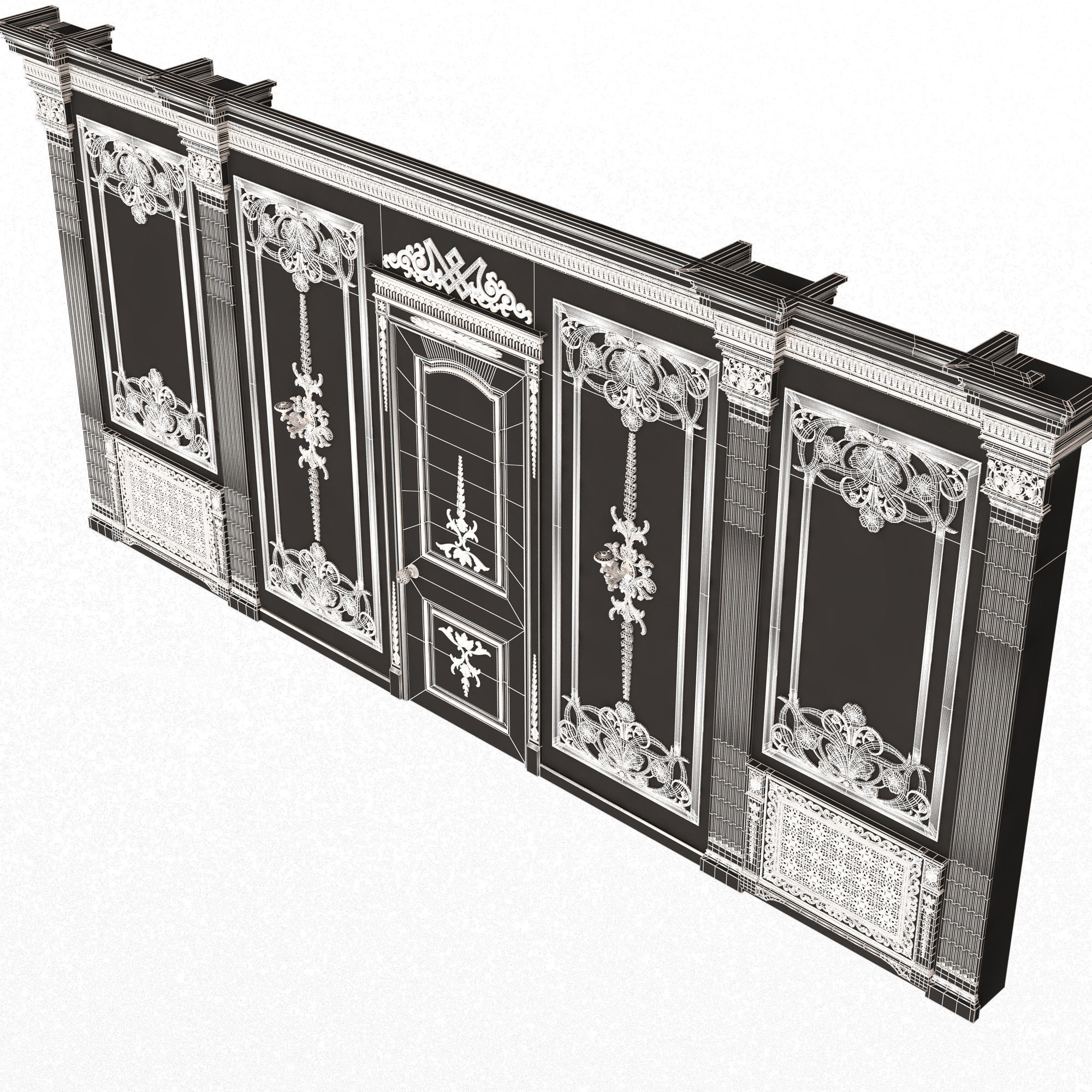 Boiserie Classic Wall with Mouldings 09 White Low-poly 3D model_10