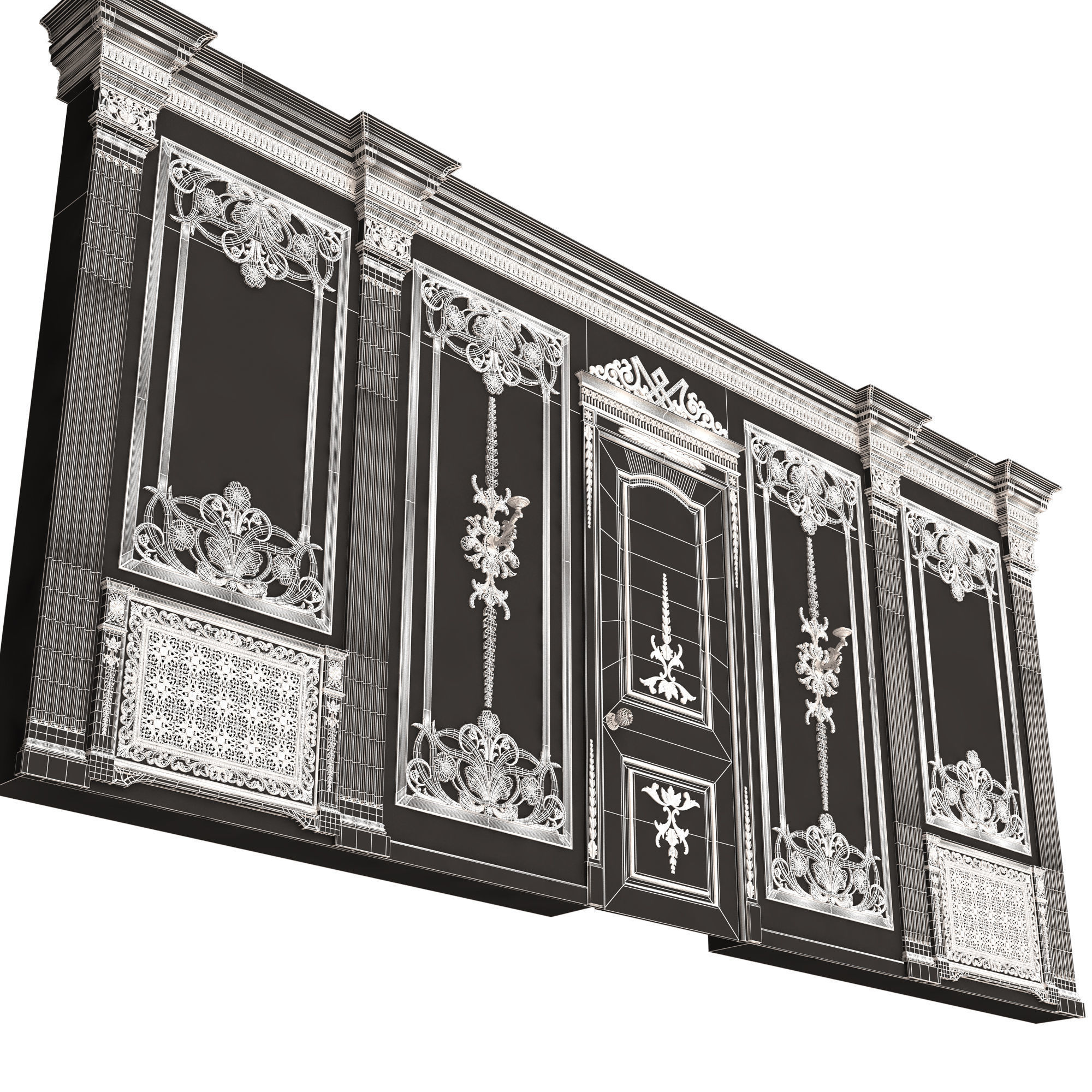 Boiserie Classic Wall with Mouldings 09 White Low-poly 3D model_9
