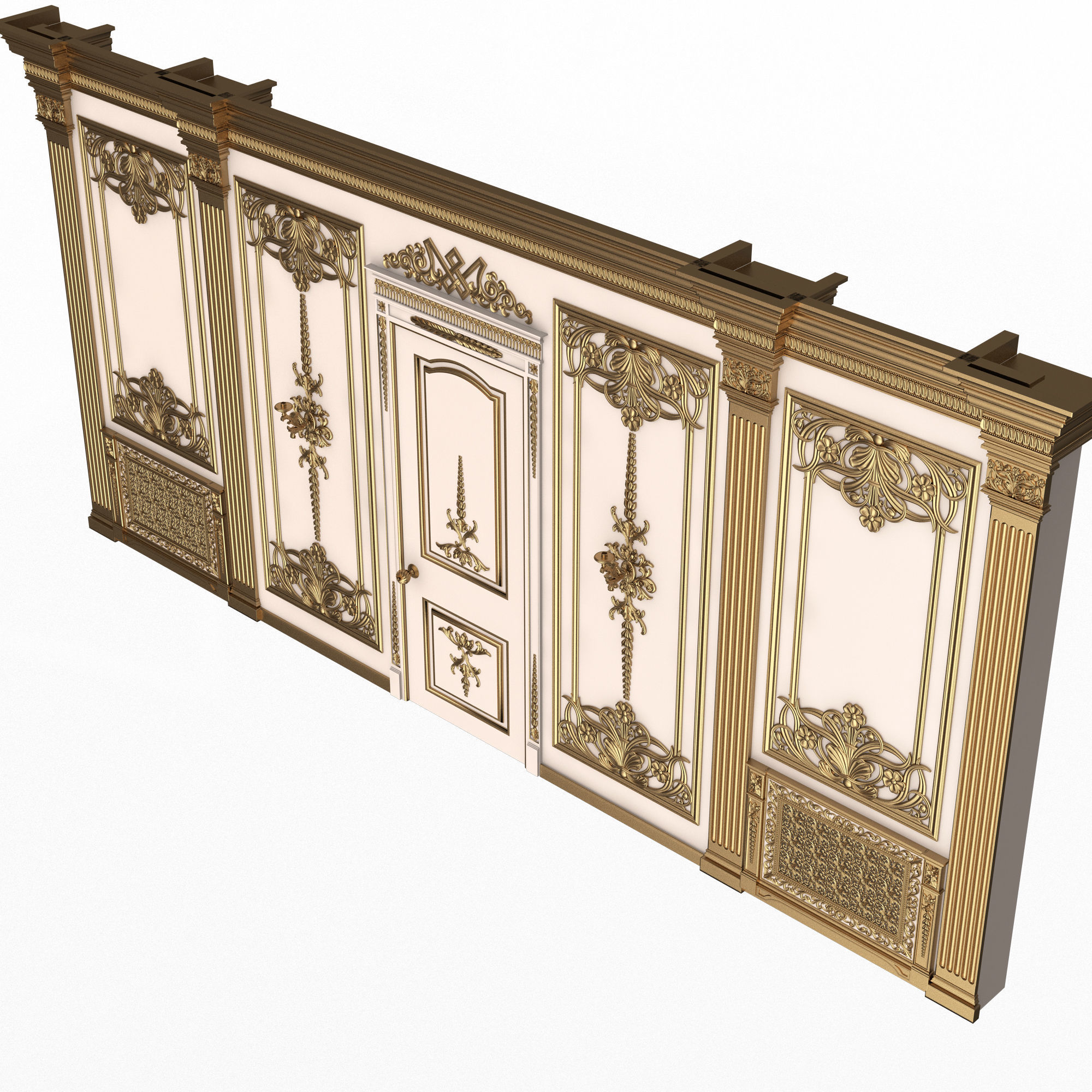 Boiserie Classic Wall with Mouldings 09 White Low-poly 3D model_4