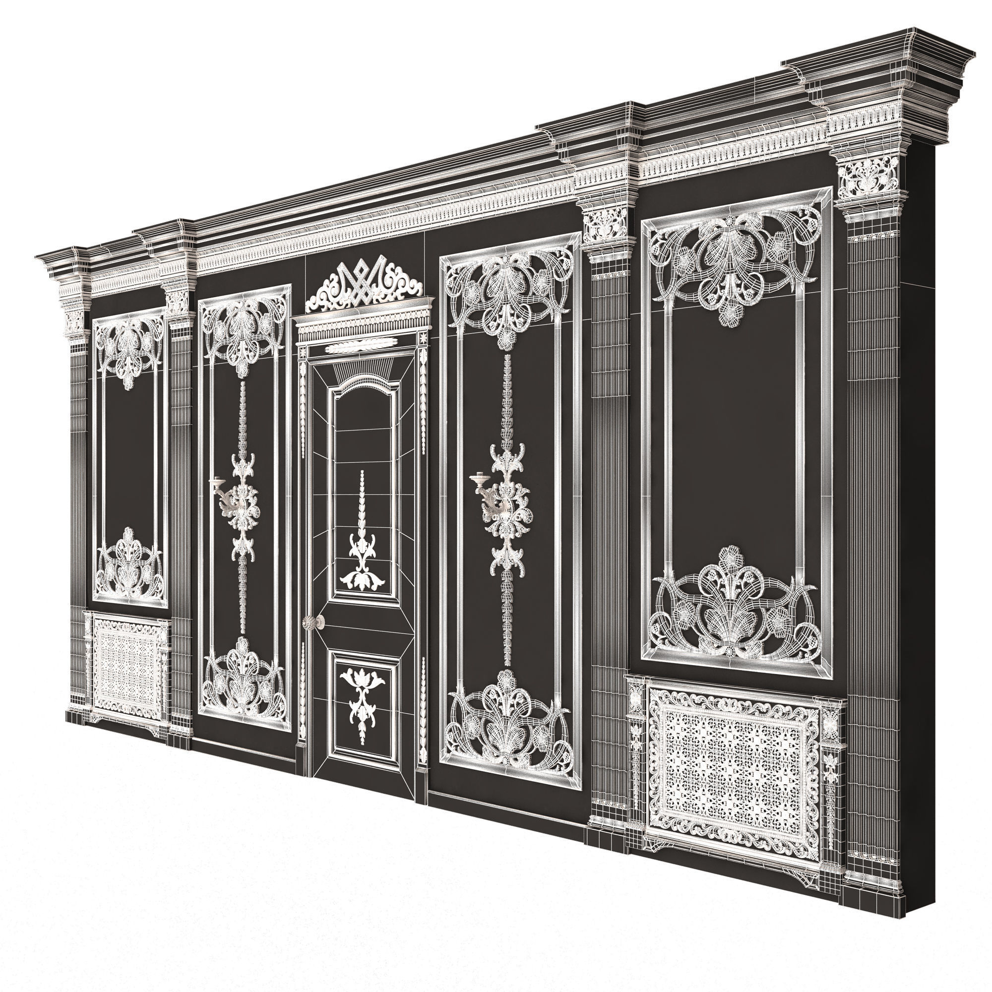 Boiserie Classic Wall with Mouldings 09 White Low-poly 3D model_8