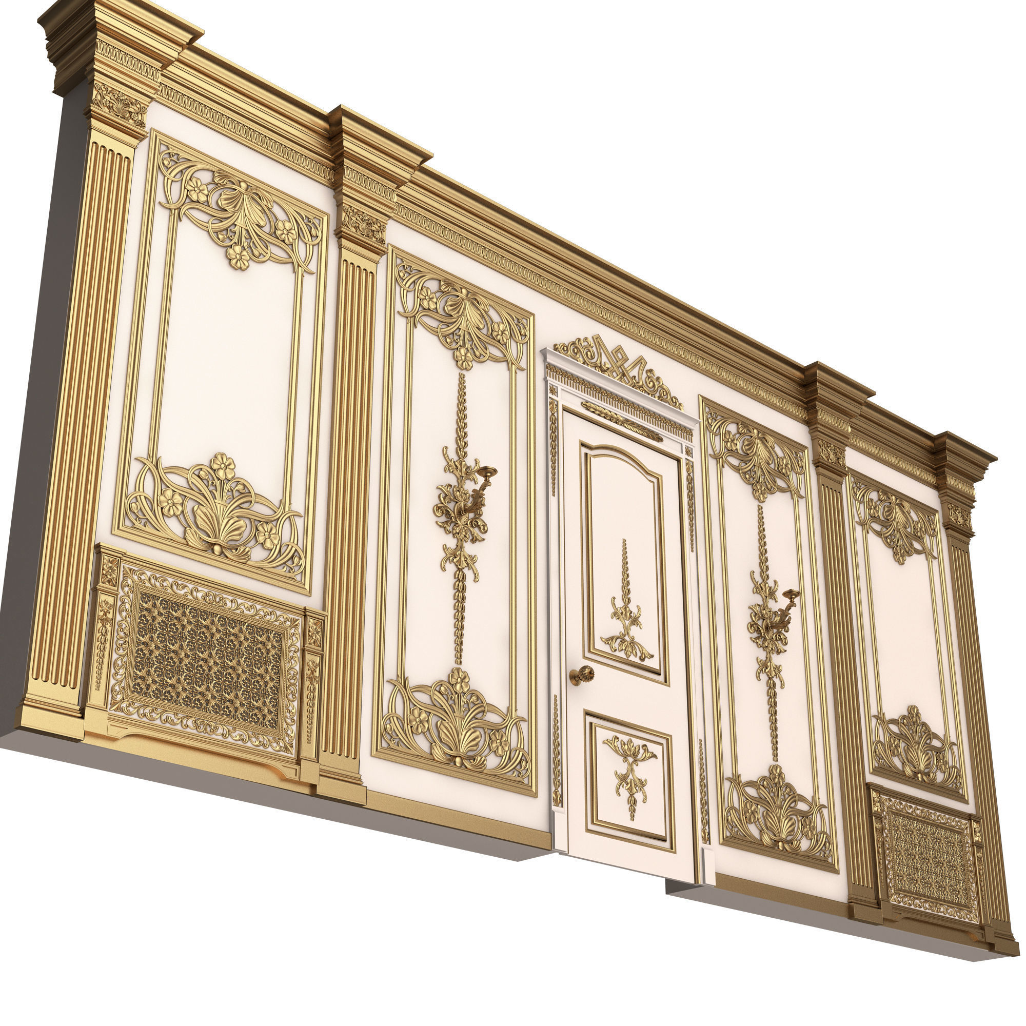 Boiserie Classic Wall with Mouldings 09 White Low-poly 3D model_3