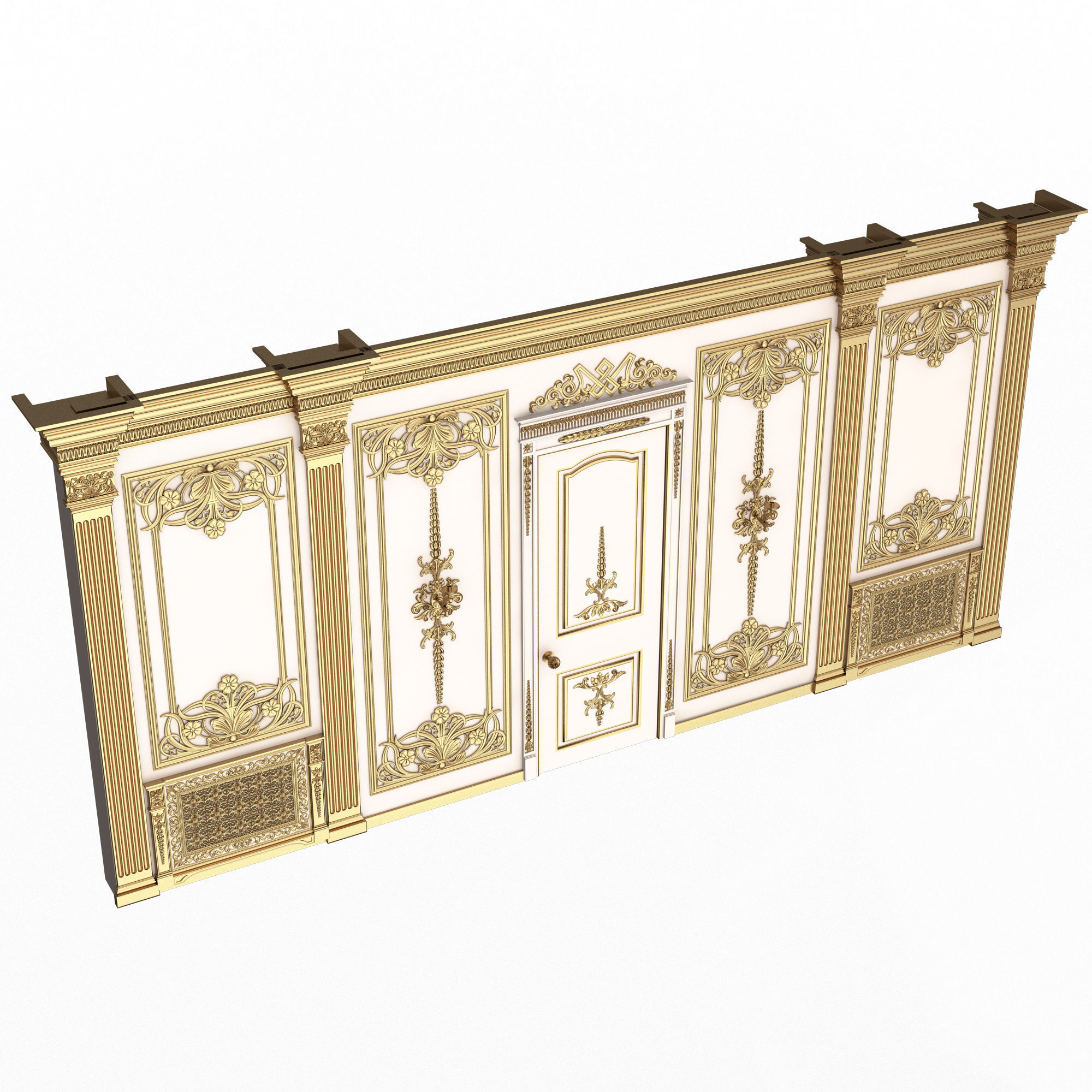 Boiserie Classic Wall with Mouldings 09 White Low-poly 3D model_1