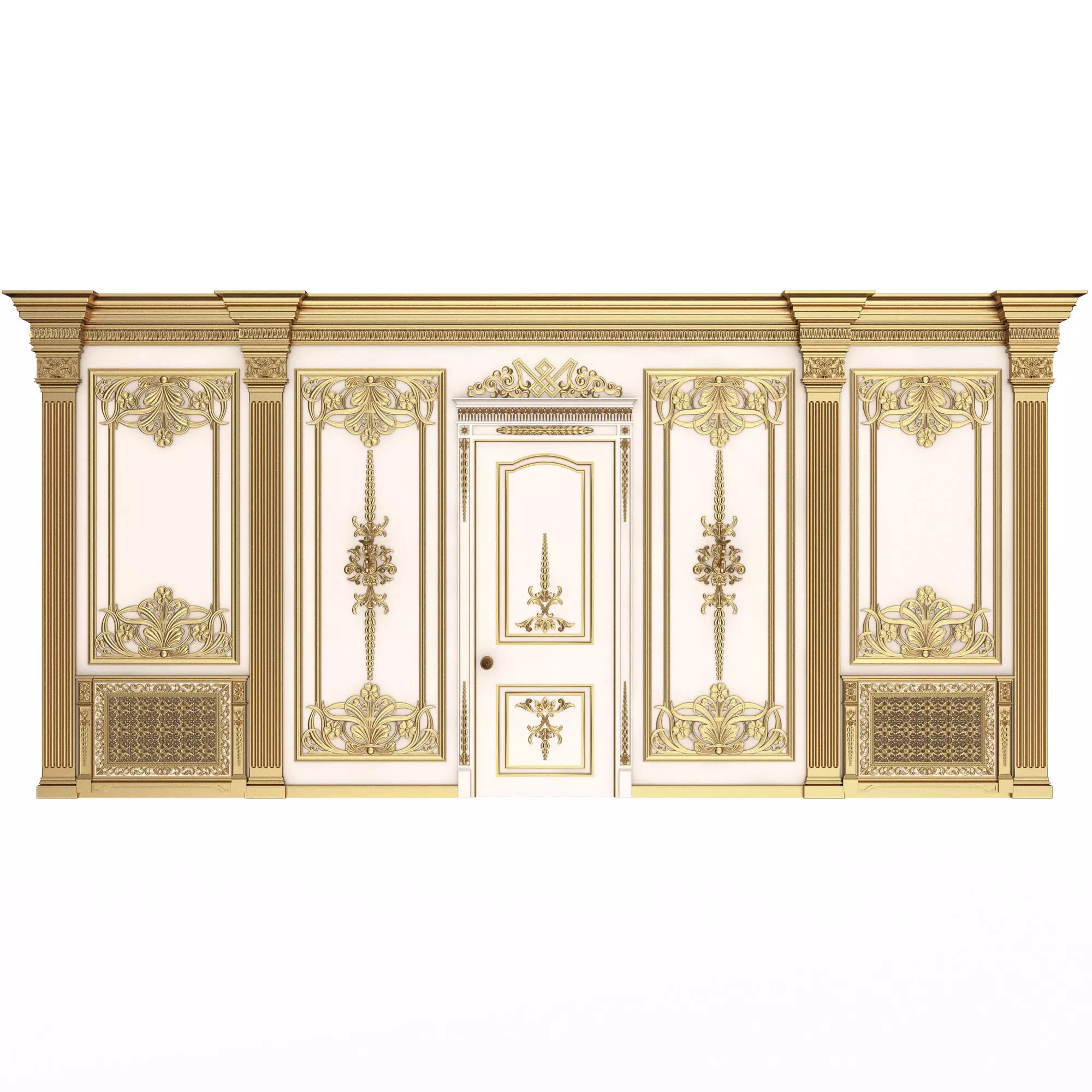Boiserie Classic Wall with Mouldings 09 White Low-poly 3D model_0